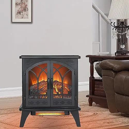 21 inchThree-Sided Freestanding Electric Fireplace Stove Heater with 3D Flame Effect with Remote Control (21 INCH-G) QIHAI