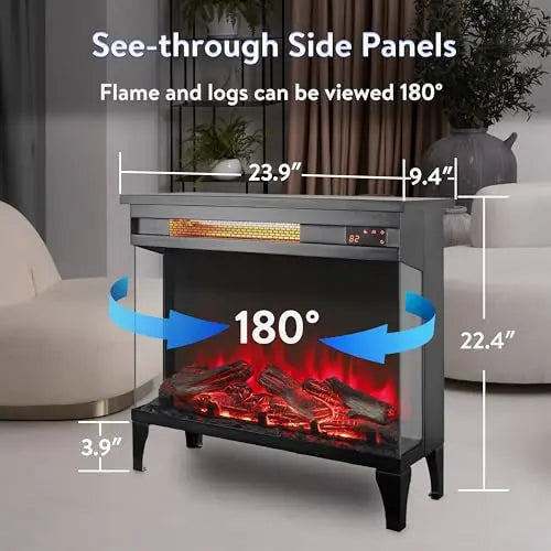 21 inchThree-Sided Freestanding Electric Fireplace Stove Heater with 3D Flame Effect with Remote Control (21 INCH-G) QIHAI