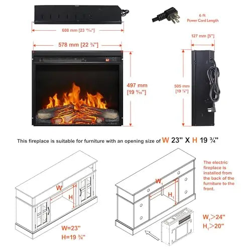 26 Inch Electric Fireplace Insert, Ultra Thin Heater with Log Set & Realistic Flame, Remote Control with Timer, Overheating Protection (26 inch) QIHAI