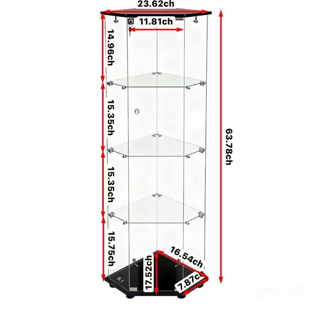 Corner Display Cabinet,Curio Cabinet with Tempered Glass Doors, Wine Bar Cabinet with Lights and Locks,4 Tier Glass Display Case for Living Room,Dining Room,Corridor,Office (Black)