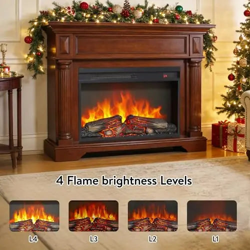 26 Inch Electric Fireplace Insert, Ultra Thin Heater with Log Set & Realistic Flame, Remote Control with Timer, Overheating Protection (26 inch) QIHAI
