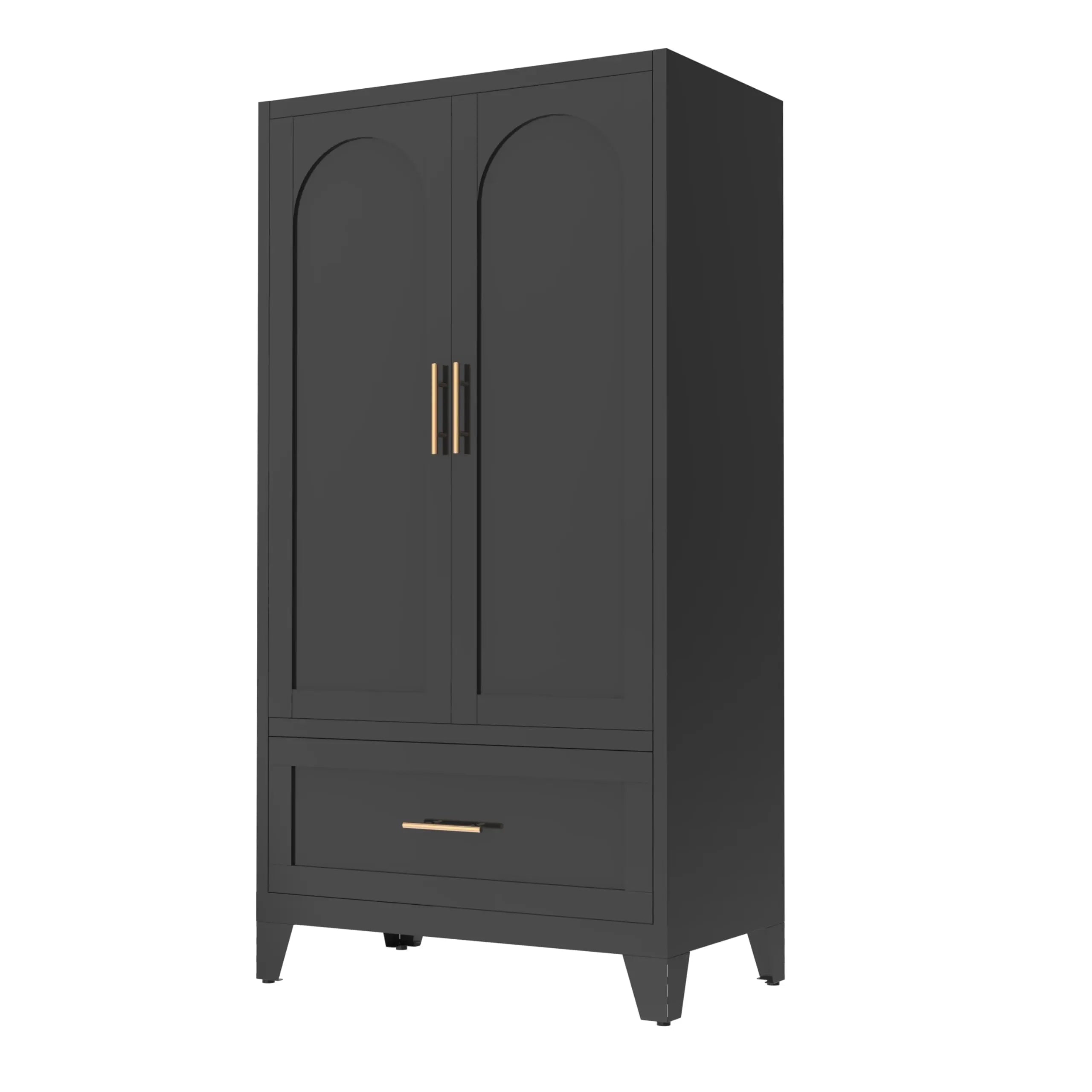 QIHAI Bedroom Armoires,71" Tall Metal Wardrobe Cabinet with 2 Drawers and Hanging Rod, 2 Doors Wardrobe Closet with Shelf for Bedroom, Office, Laundry Room,Entryway,Foyer,Guesthouse,White QIHAI