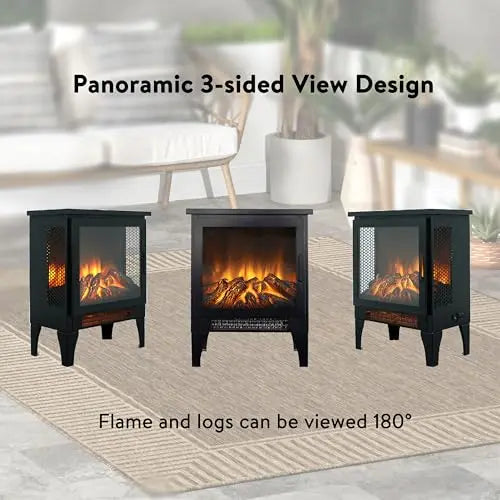 21 inchThree-Sided Freestanding Electric Fireplace Stove Heater with 3D Flame Effect with Remote Control (21 INCH-G) QIHAI