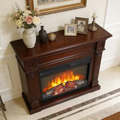 26 Inch Electric Fireplace Insert, Ultra Thin Heater with Log Set & Realistic Flame, Remote Control with Timer, Overheating Protection (26 inch) QIHAI