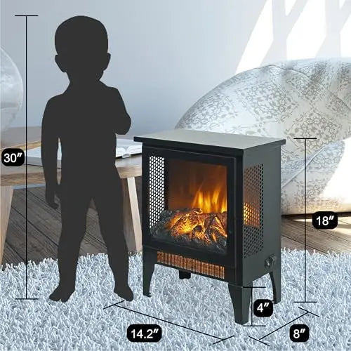 21 inchThree-Sided Freestanding Electric Fireplace Stove Heater with 3D Flame Effect with Remote Control (21 INCH-G) QIHAI