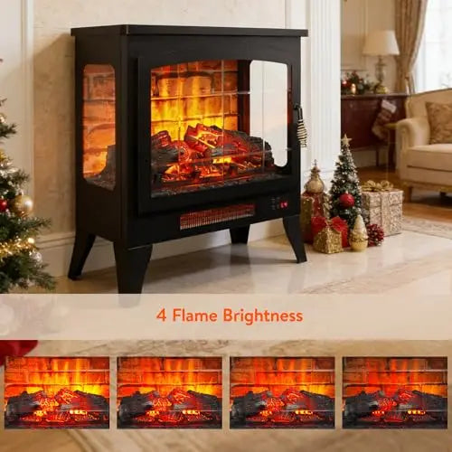 21 inchThree-Sided Freestanding Electric Fireplace Stove Heater with 3D Flame Effect with Remote Control (21 INCH-G) QIHAI