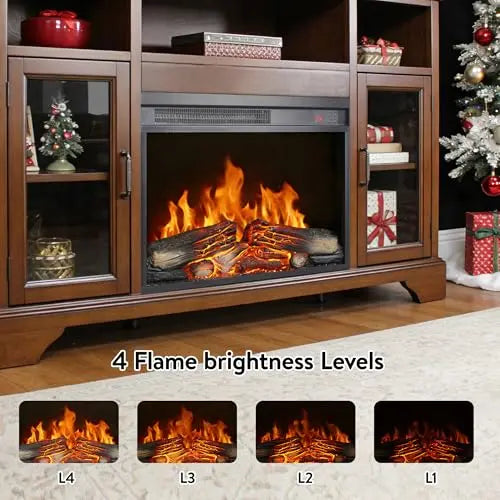 26 Inch Electric Fireplace Insert, Ultra Thin Heater with Log Set & Realistic Flame, Remote Control with Timer, Overheating Protection (26 inch) QIHAI