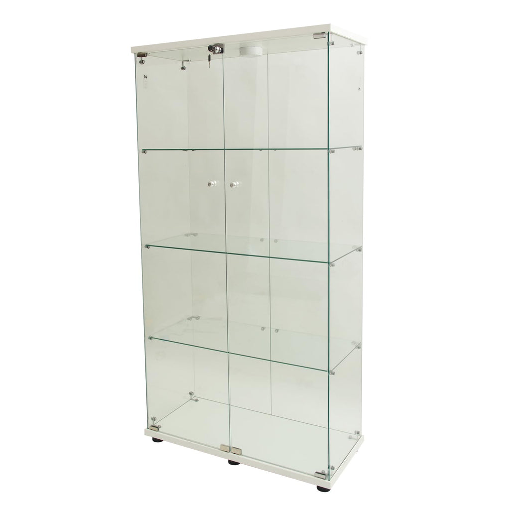 Glass Display Cabinet 4 Shelves with Door, Easy to Install, Solid Tempered Glass, Floor Standing Curio Bookshelf for Living Room,White