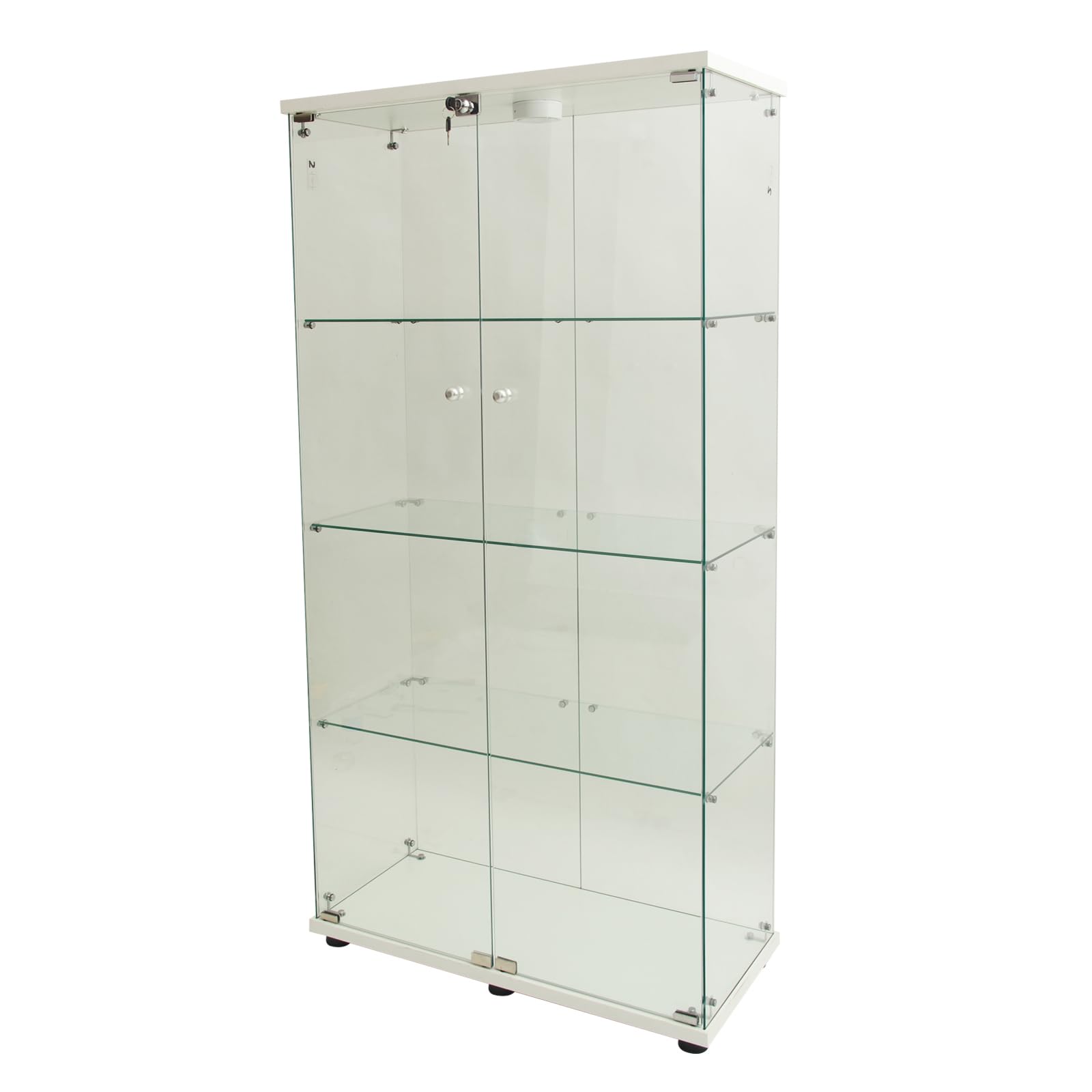 Glass Display Cabinet 4 Shelves with Door, Easy to Install, Solid Tempered Glass, Floor Standing Curio Bookshelf for Living Room,White