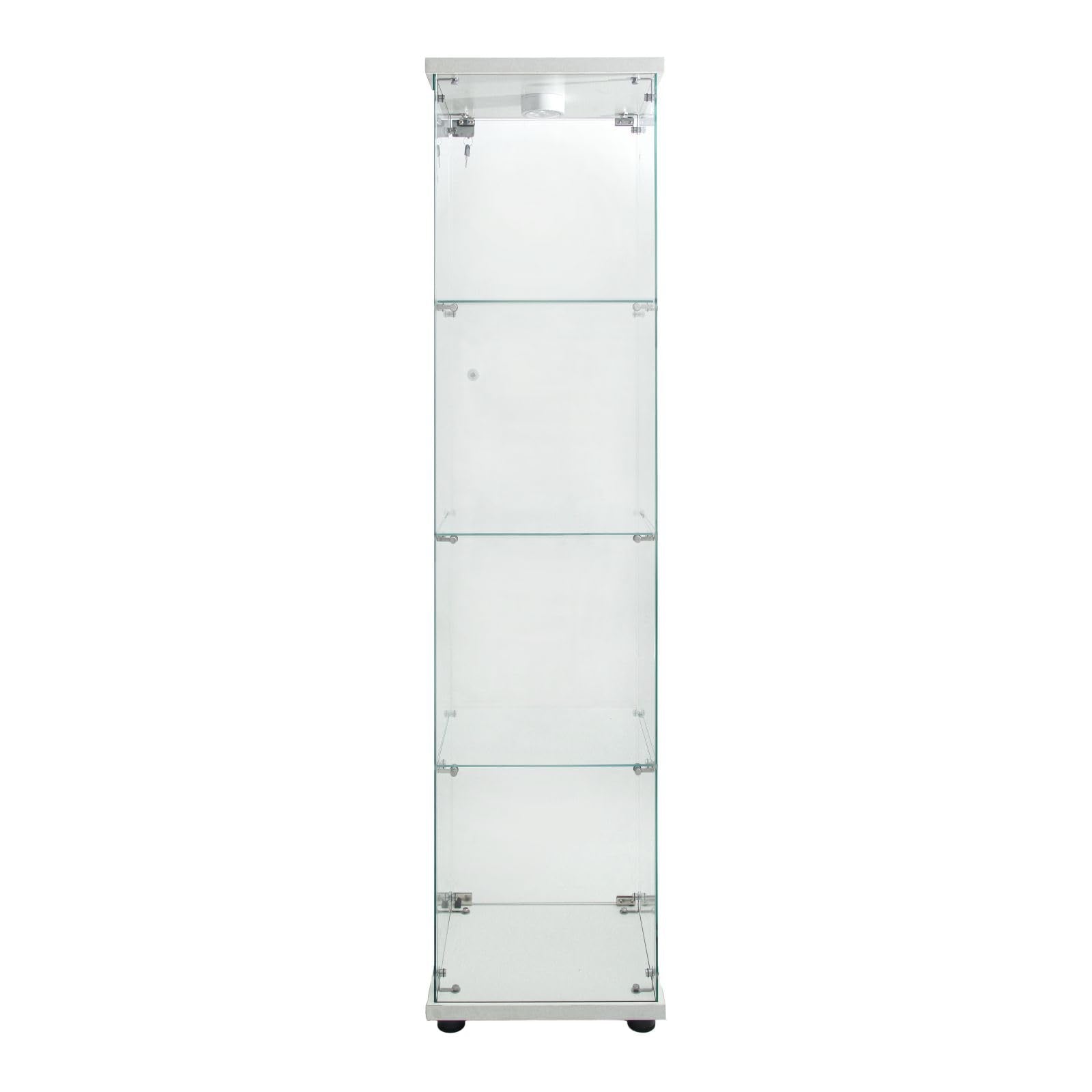 Glass Display Cabinet 4 Shelves with Door, Easy to Install, Solid Tempered Glass, Floor Standing Curio Bookshelf for Living Room,White