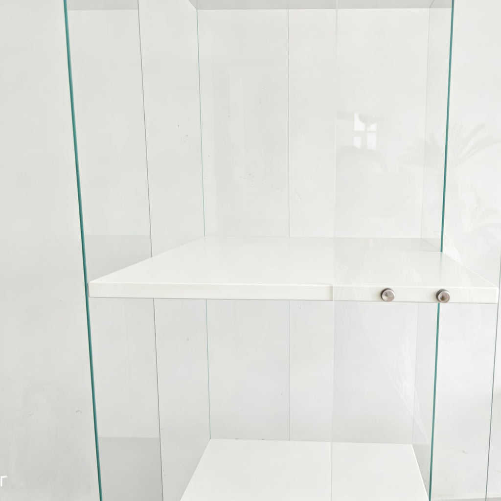 Tempered Glass Display Cabinet with Doors, Curio Cabinet with Lights,Rotatable 4 Tier Glass Display Case for Living Room,Dining Room,Corridor,Office (White, 4-Tier)