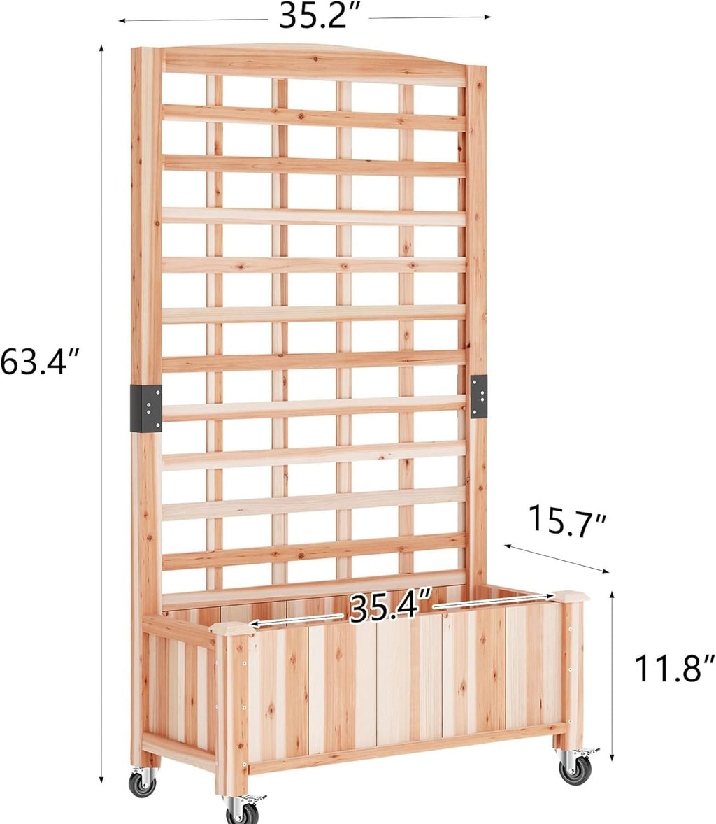 Wooden Raised Garden Bed with Trellis, Outdoor Free-Standing Trellis Planter, Standing Elevated Planter Box for Vegetables,Flowers, Fruits (35.4" L x 15.7" W x 59.4" H)