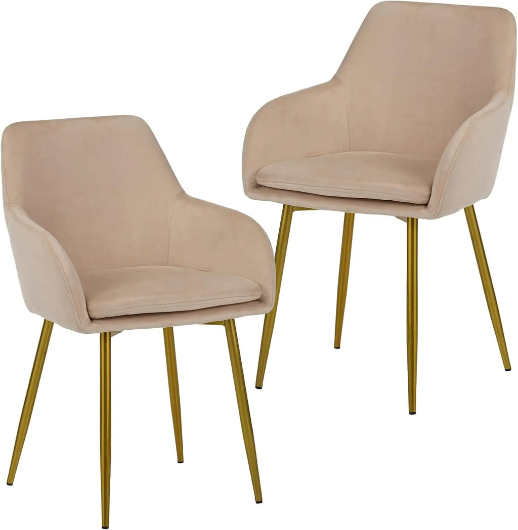 QIHAI Dining Chairs Set of 2,Dining Chairs with Gold Metal Legs, Modern Padded Chairs Suitable for Dining Rooms, Kitchens, and Vanity Tables,Beige QIHAI