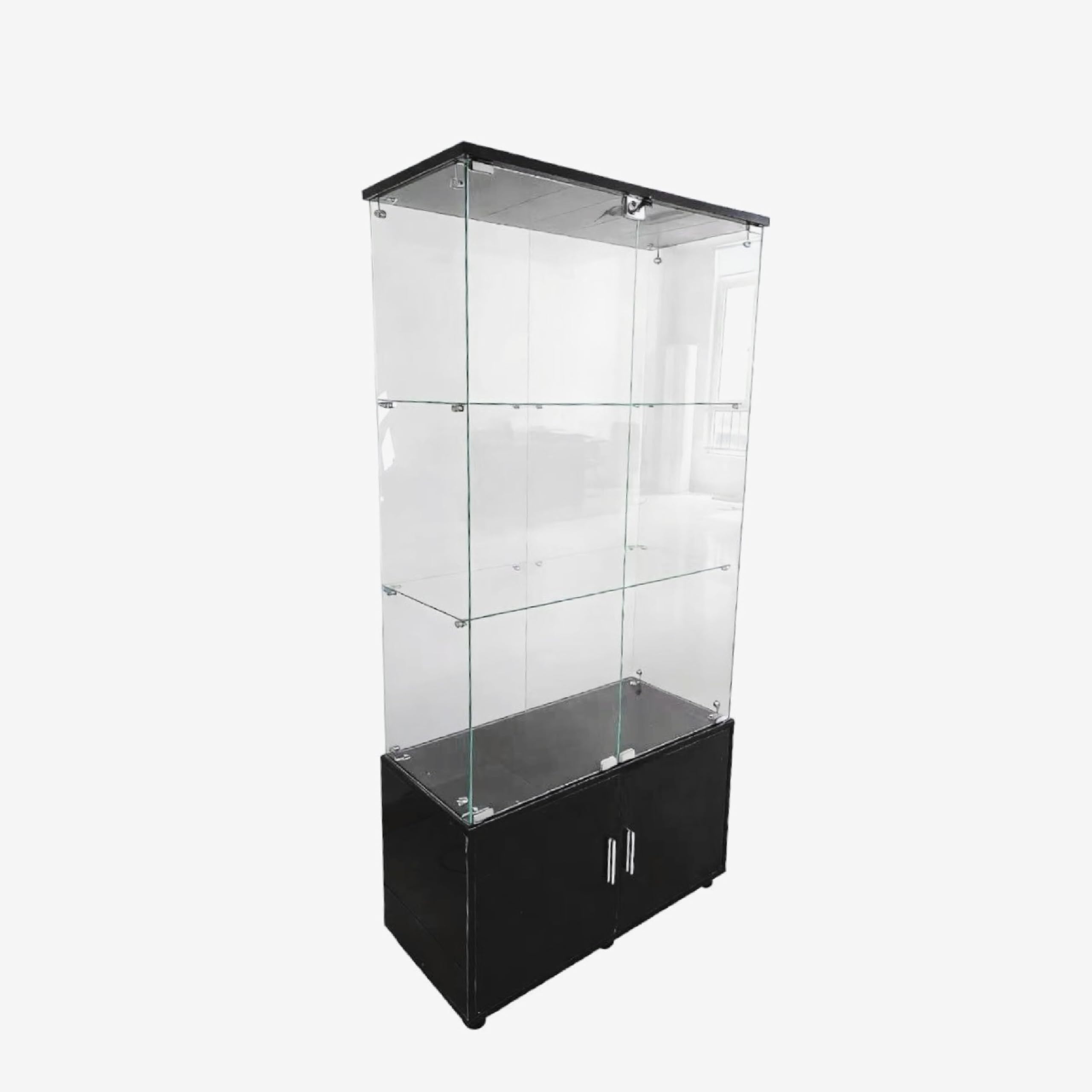 4-Tier Display Cabinet,Display Case with Glass Doors,Wine Cabinet with Lights, Storage Cabinets with 3 Shelves & 2 Drawers for Living Room,Dining (White)