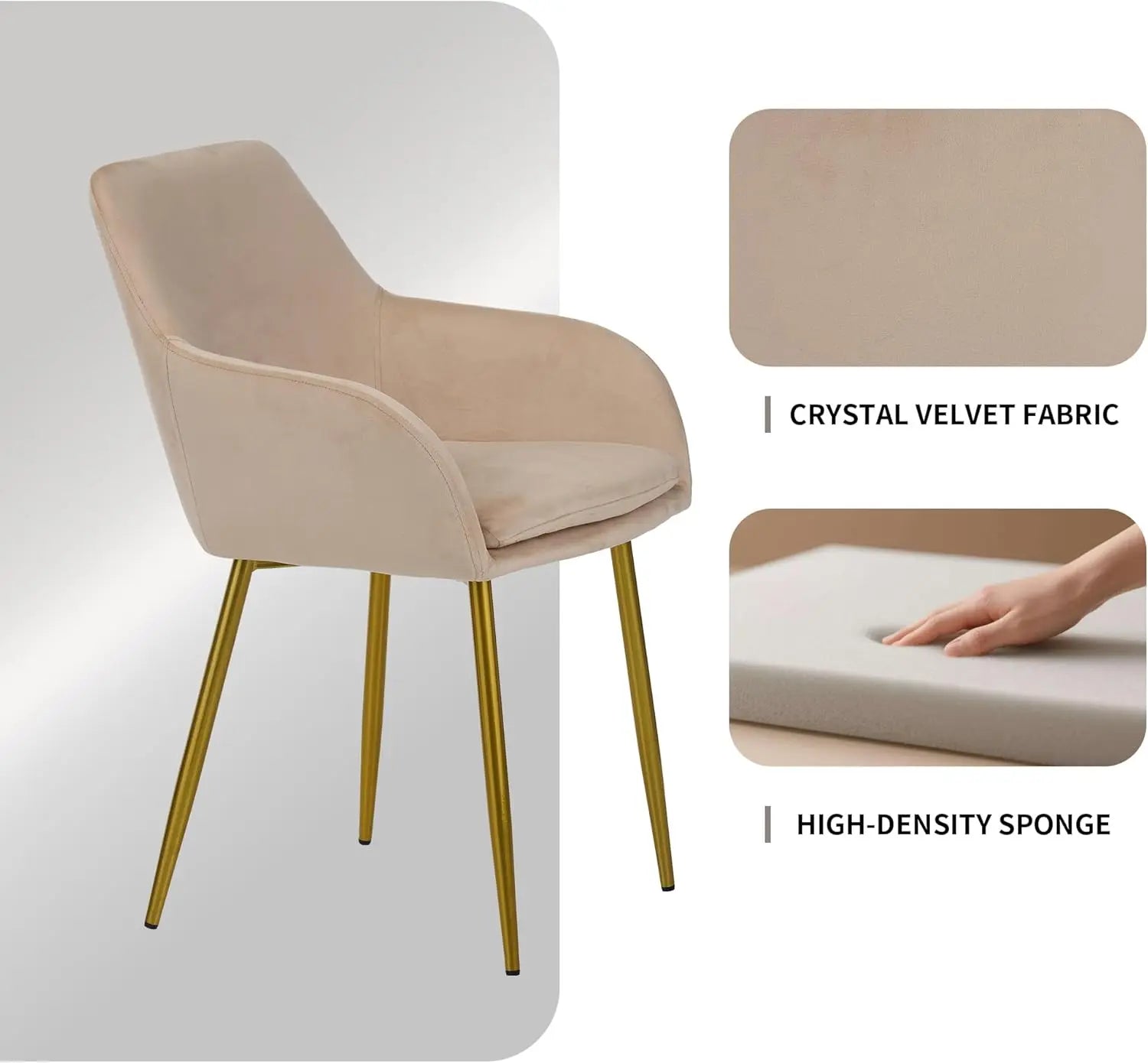 QIHAI Dining Chairs Set of 2,Dining Chairs with Gold Metal Legs, Modern Padded Chairs Suitable for Dining Rooms, Kitchens, and Vanity Tables,Beige QIHAI