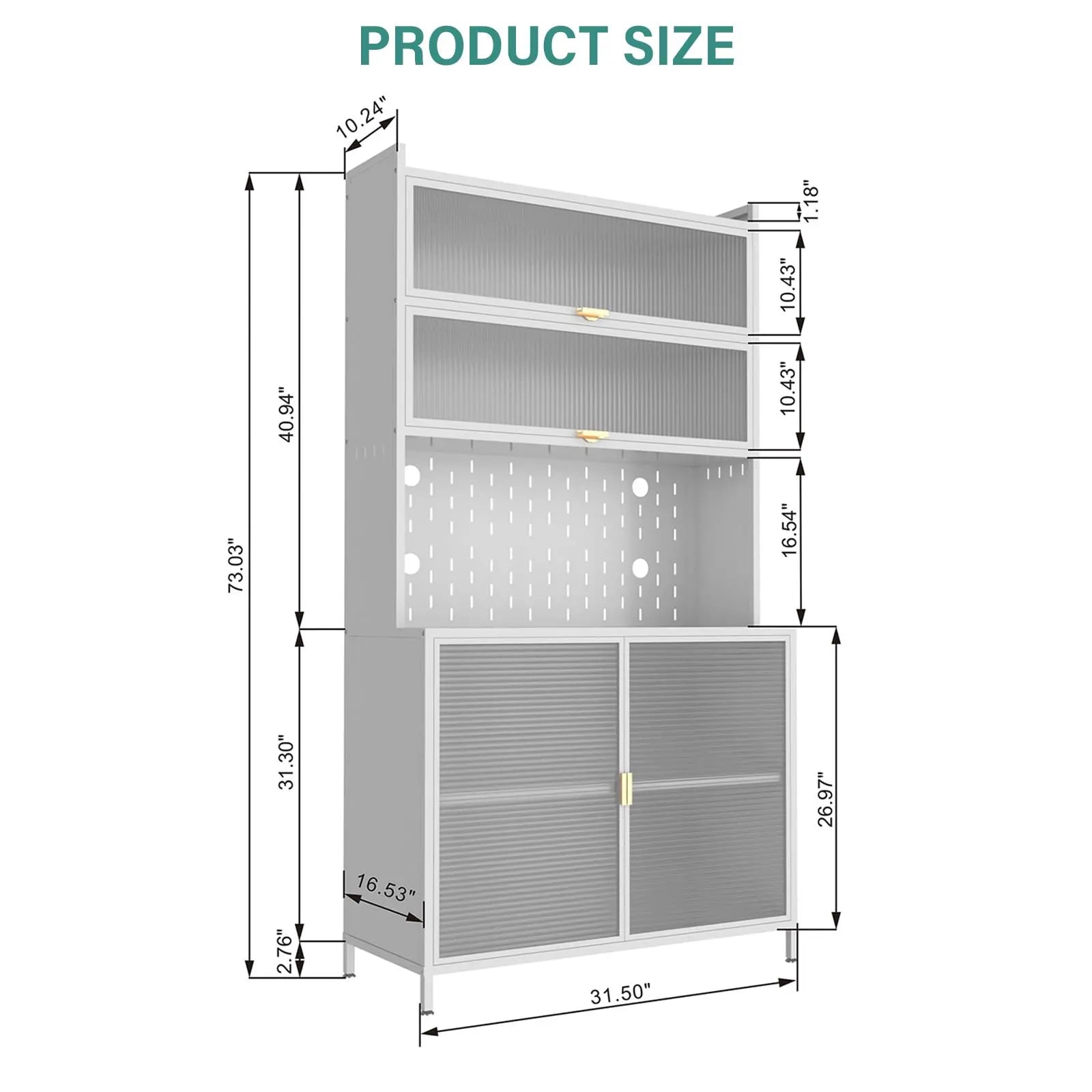 73'' Tall Kitchen Pantry Cabinet, 6 Level Flip Door with Pegboard Metal Pantry Storage Cabinet, Anti-Tip Design Hutch for Kitchen, Dining Room, Living Room,Grey QIHAI