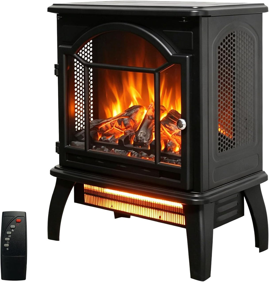 18 Inch Electric Fireplace Stove | 5000 BTU, 4 Brightness Levels, Remote & Timer, Infrared Heater, Indoor Use