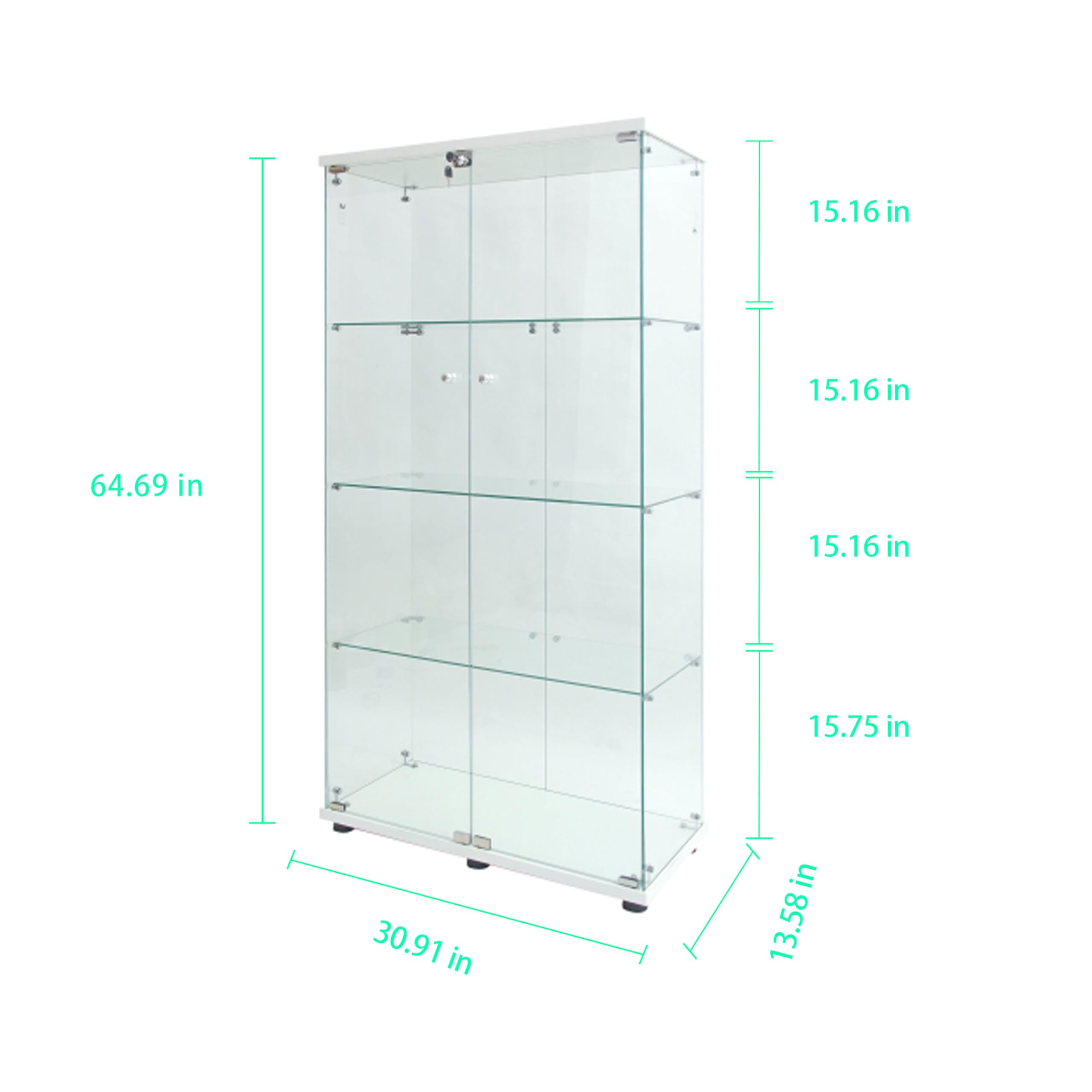 Glass Display Case with Lights,Tempered Glass Curio Cabinets with Glass Doors and Lock,Glass Display Cabinet for Bedroom, Living Room,Kitchen (White, 2 Door-5 Tier)