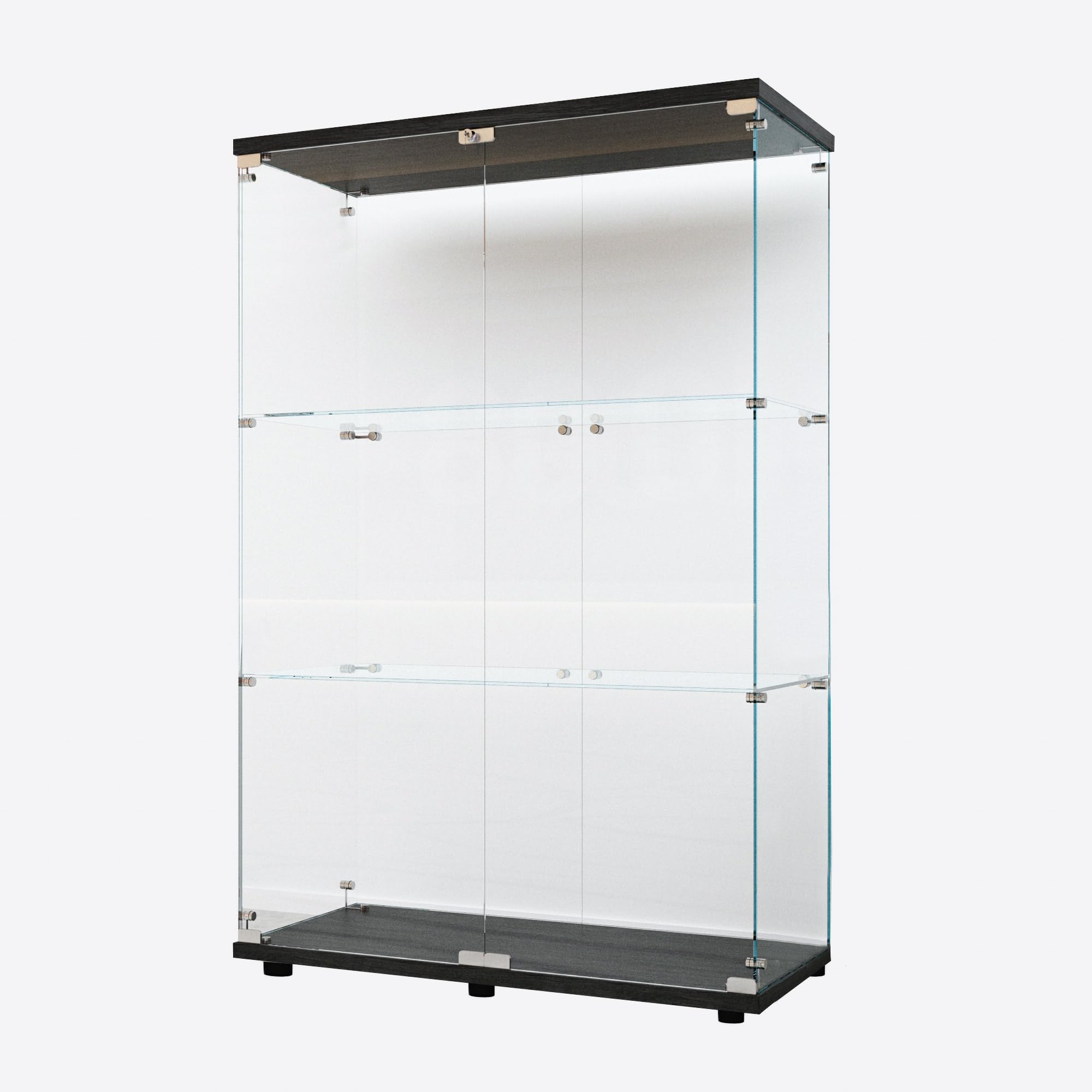 Glass Display Case with Lights,Tempered Glass Curio Cabinets with Glass Doors and Lock,Glass Display Cabinet for Bedroom, Living Room,Kitchen (White, 2 Door-5 Tier)