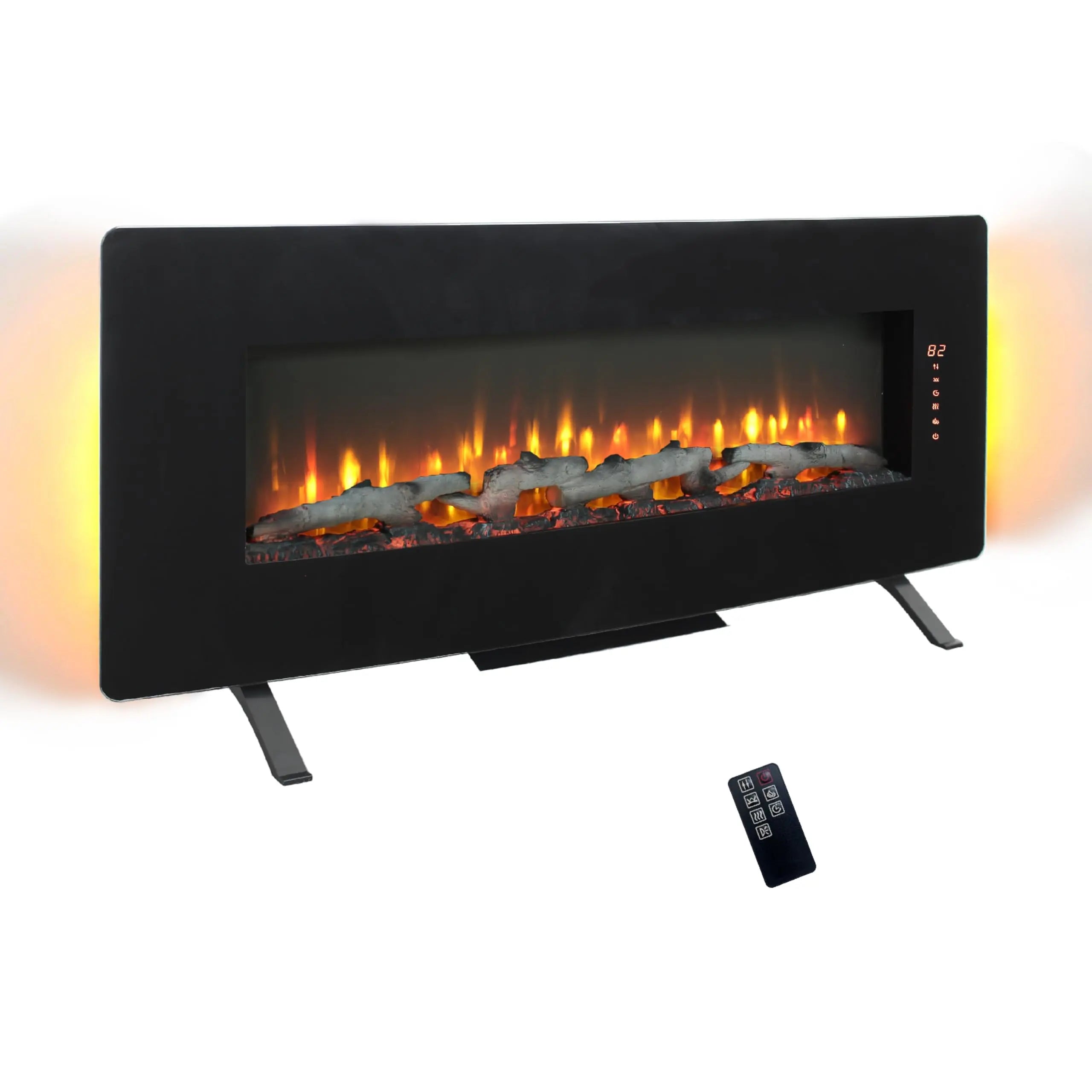 42 inch Electric Fireplace,Recessed Ultra Thin,Tempered Glass Front,Wall Mounted with Remote and Multi Color Flame & Emberbed, LED Light Heater QIHAI