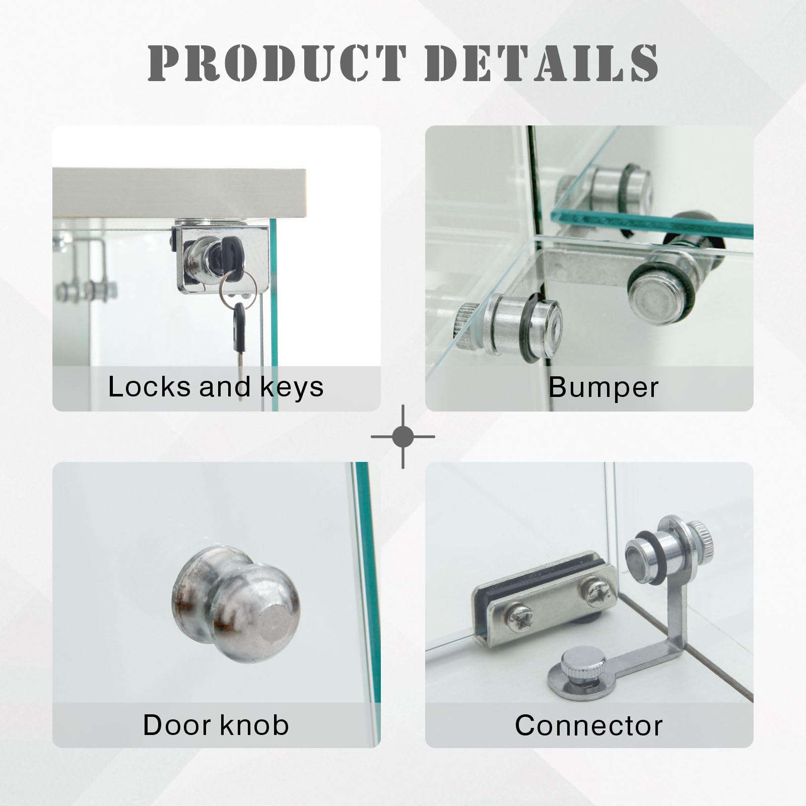 Glass Display Cabinet 4 Shelves with Door, Easy to Install, Solid Tempered Glass, Floor Standing Curio Bookshelf for Living Room,White