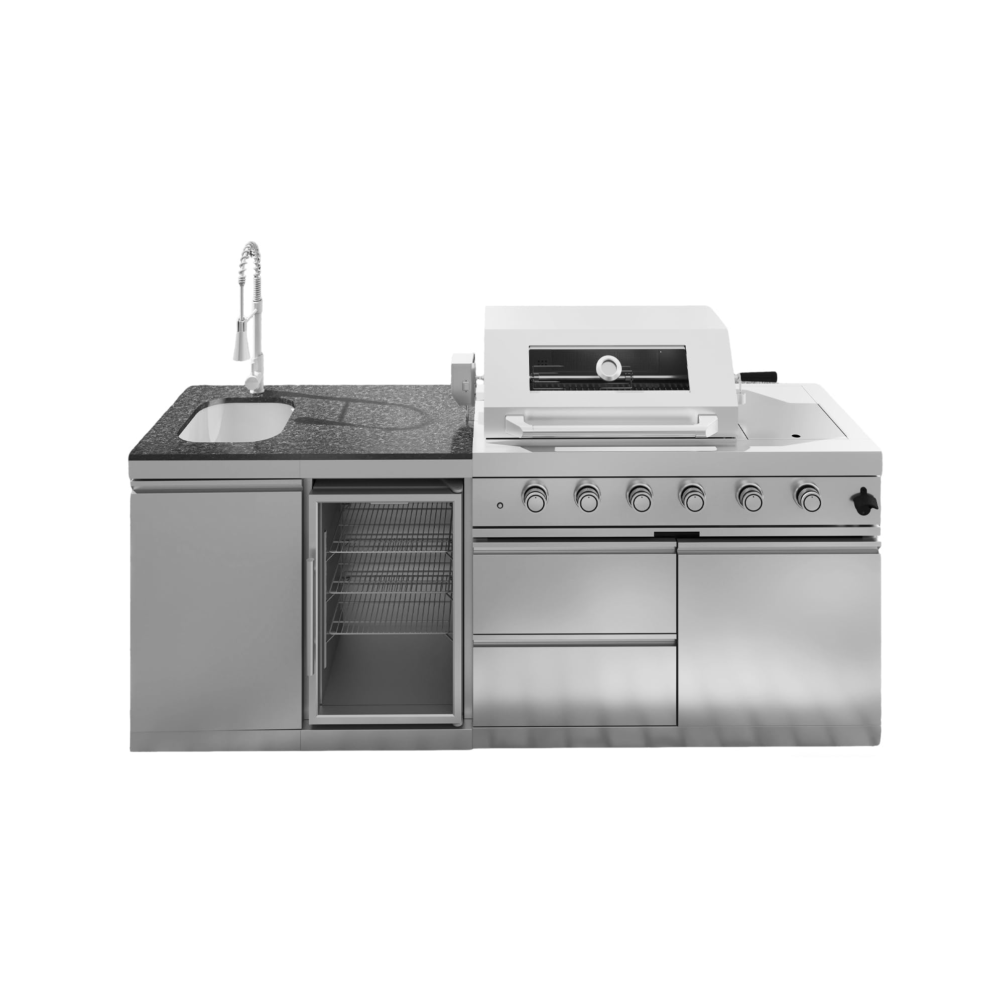 46-Inch 4-Burner 72000 BTU Deluxe Stainless Steel Gas Outdoor Kitchen Bar Barbecue Island Grill, Wine Cooler Compact Refrigerator, Rotisserie, Granite Countertops, Stainless steel Sink,Black