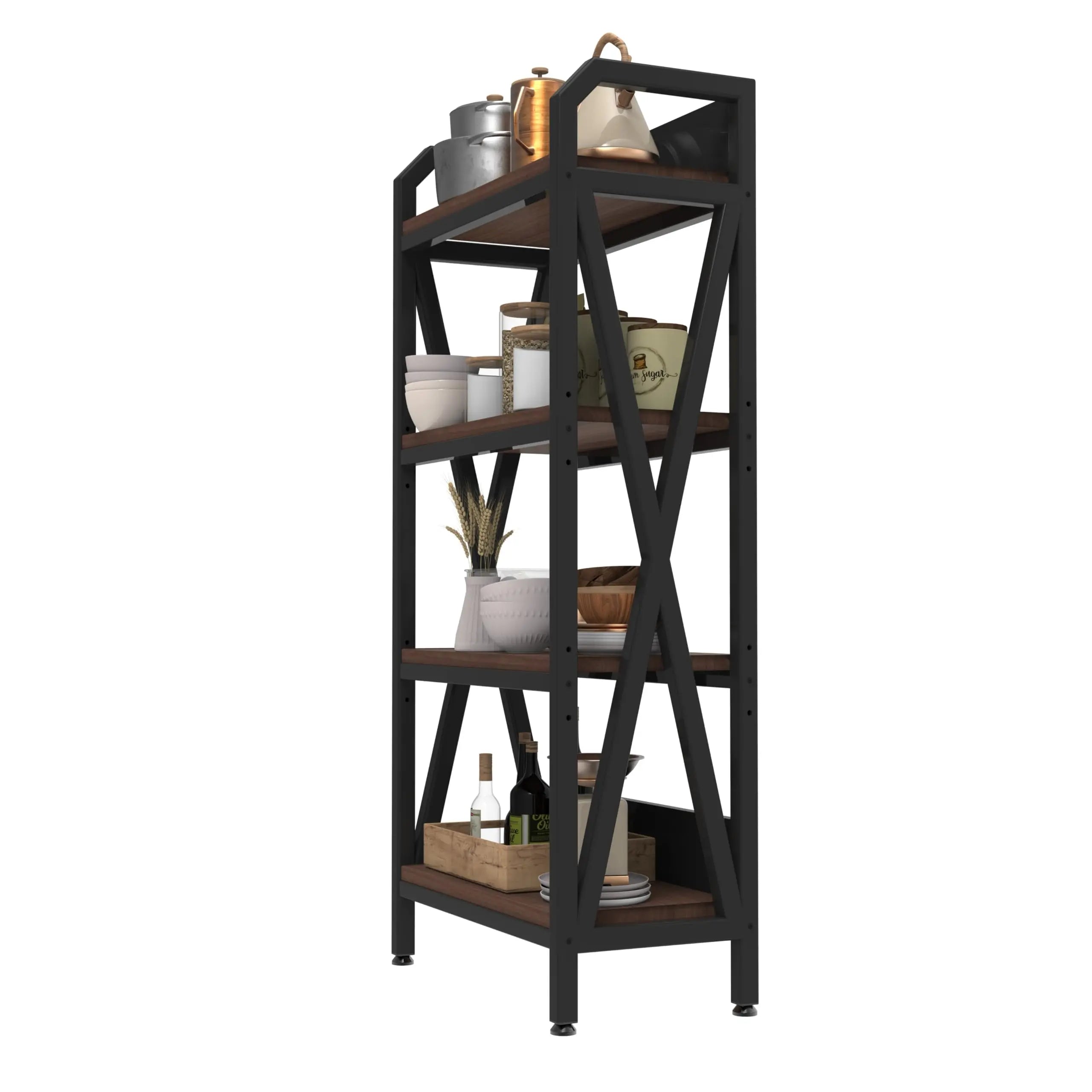 QIHAI 56.30'' Bakers Rack 4-Level Storage Shelves Metal and Wooden Kitchen Shelves, Kitchen Organizers and Storage, for Garage, Pantry, Bathroom, Closet (4-Tier 56.3" H x 33.5" W x 15.8" D) QIHAI