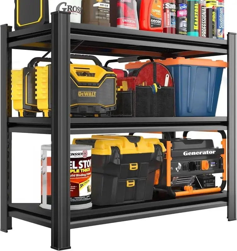 3-Layer Storage Rack, Metal Storage Rack, Adjustable Height Partition, Suitable For Living Room, Kitchen, Supermarket, Garage. Black, Requires Assembly, 31.5" H* 39.37" L * 13.77" D QIHAI