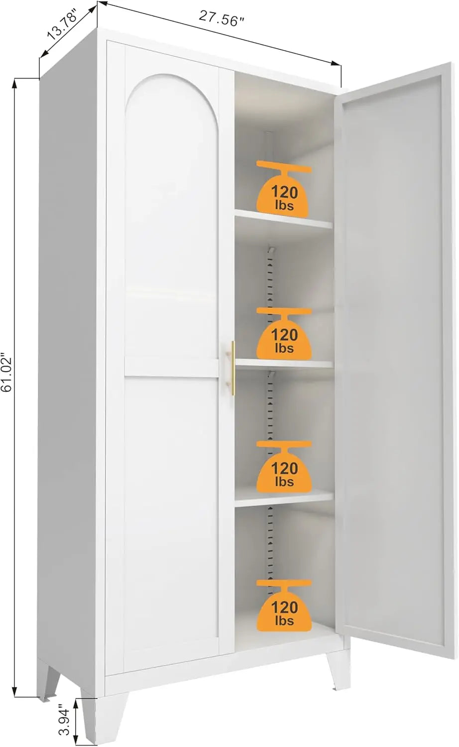 QIHAI 71'' 2 Shapely Doors Cabinet, Metal Storage Cabinet with Doors and Adjustable Shelves, for Kitchen, Dining Room, Living Room,White QIHAI