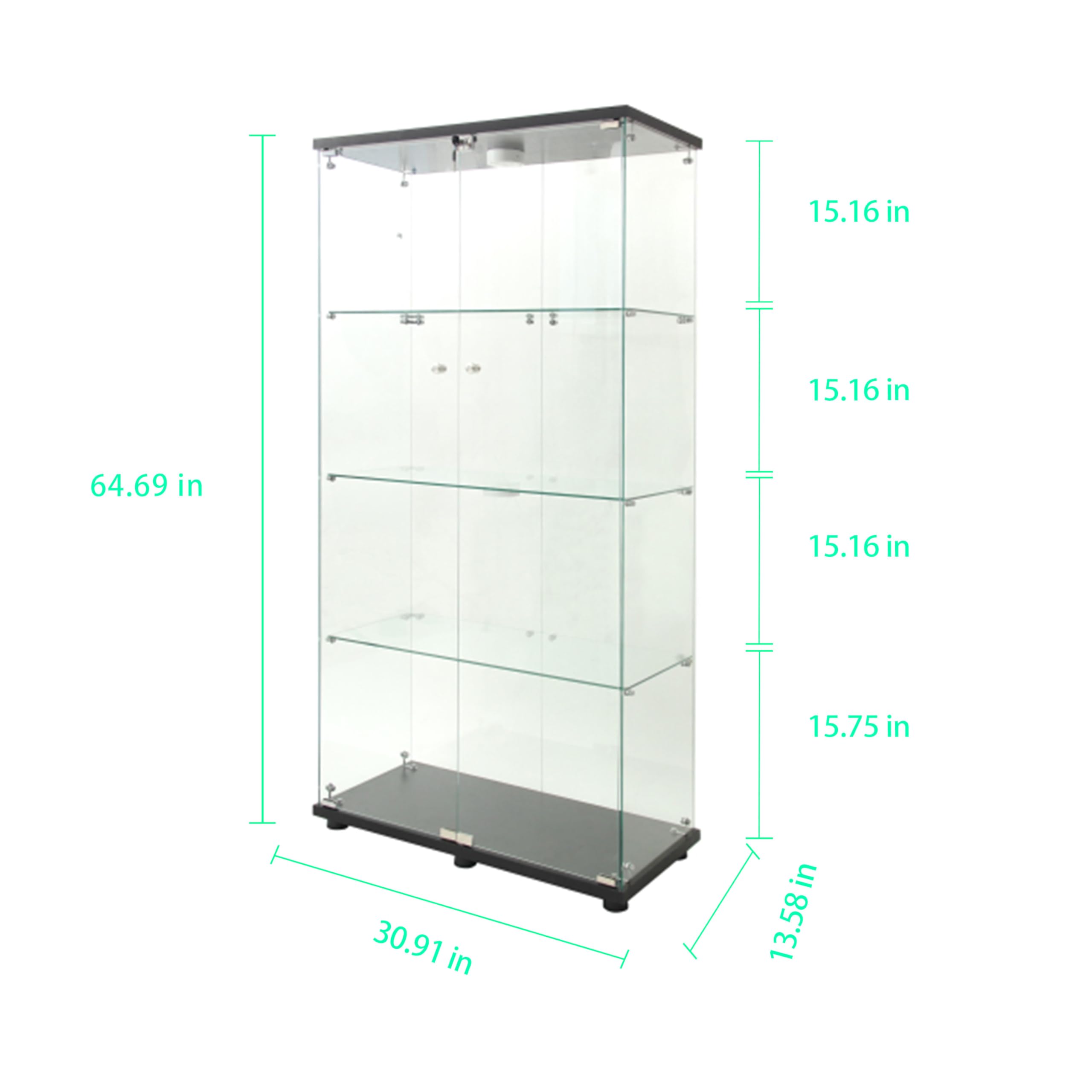 Glass Display Case with Lights,Tempered Glass Curio Cabinets with Glass Doors and Lock,Glass Display Cabinet for Bedroom, Living Room,Kitchen (White, 2 Door-5 Tier)