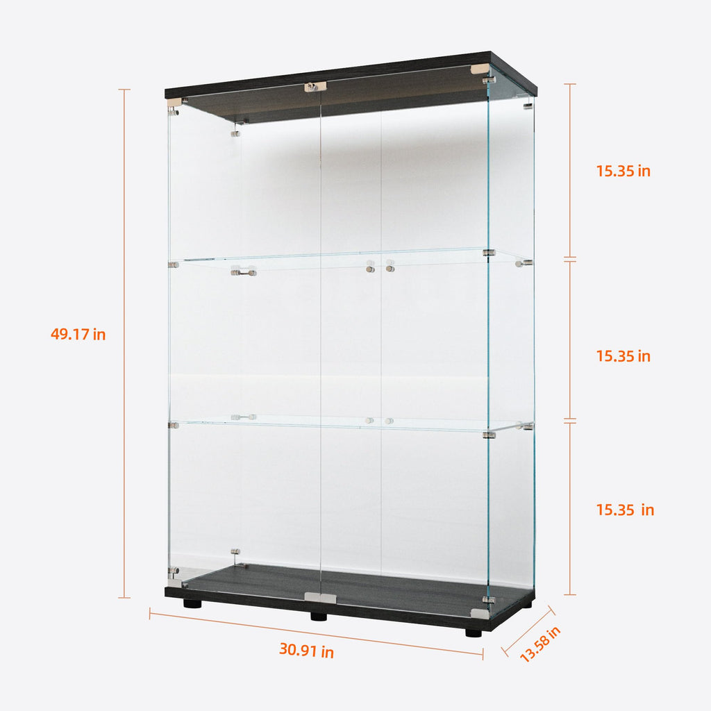 Glass Display Case with Lights,Tempered Glass Curio Cabinets with Glass Doors and Lock,Glass Display Cabinet for Bedroom, Living Room,Kitchen (White, 2 Door-5 Tier)
