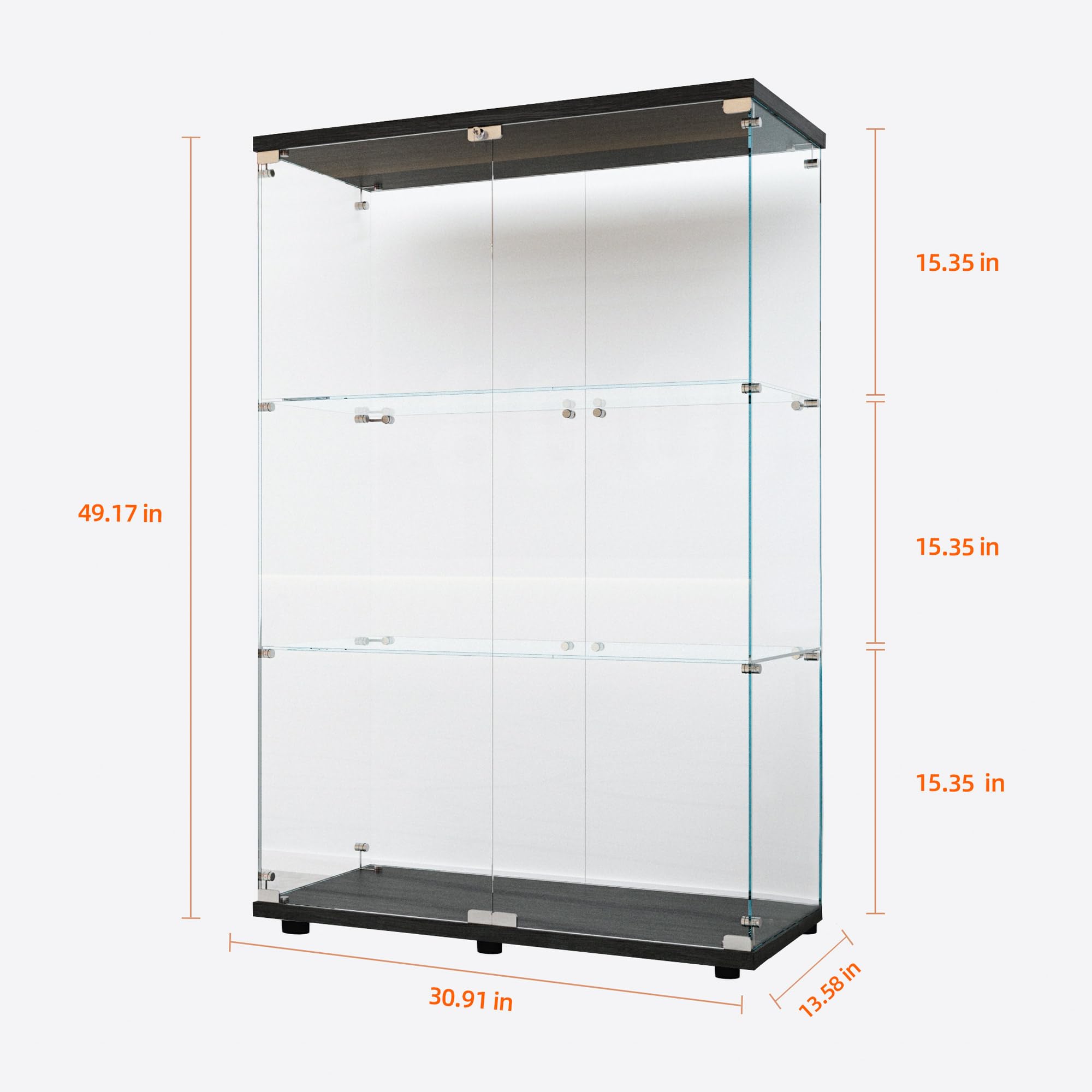 Glass Display Case with Lights,Tempered Glass Curio Cabinets with Glass Doors and Lock,Glass Display Cabinet for Bedroom, Living Room,Kitchen (White, 2 Door-5 Tier)