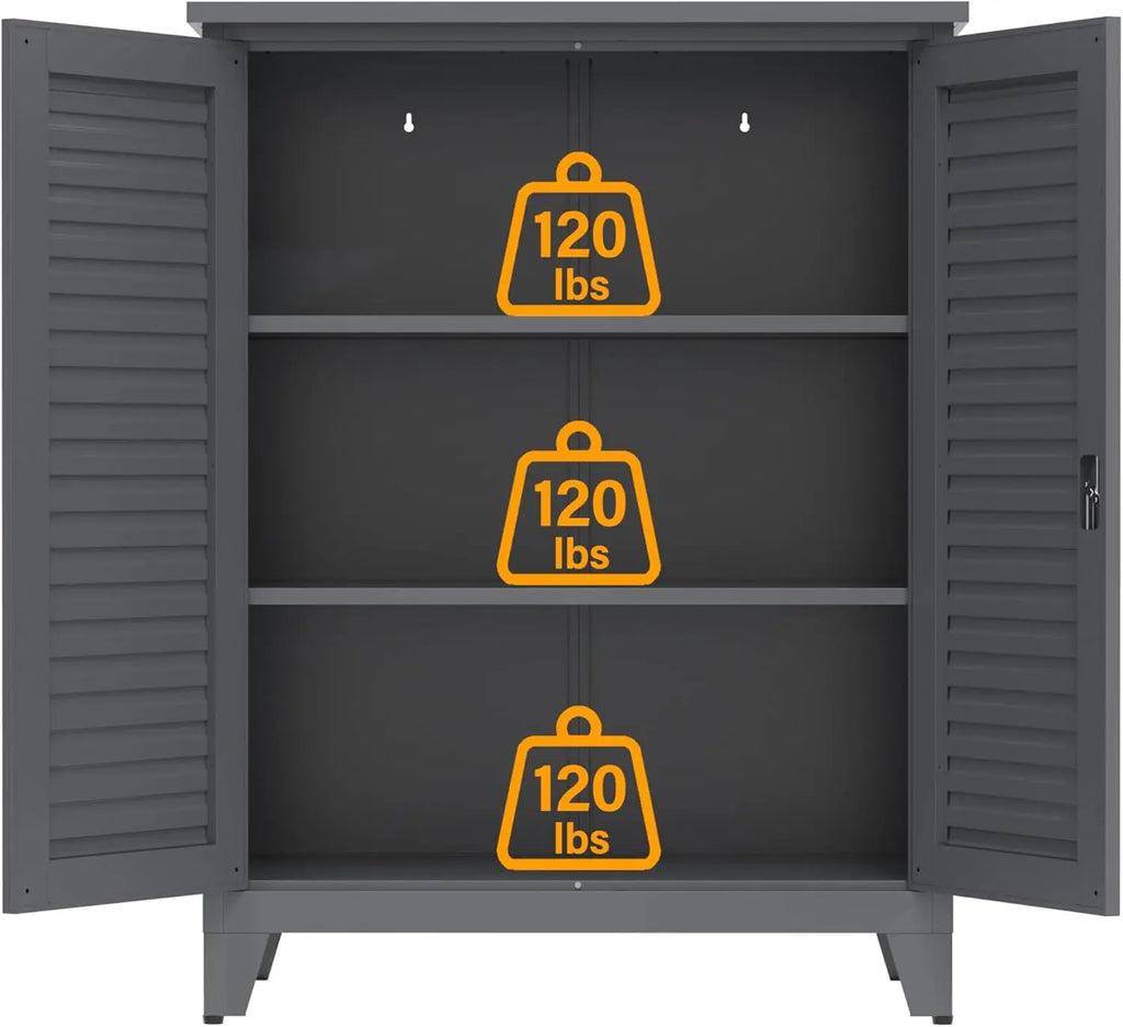 QIHAI Tool Chests & Cabinets,47'' Tall Metal Tool Storage Cabinet, with Ample Storage Space for Garage,Warehouse,Garden,Office, Living Room,Bathroom,Utility Room (47'' Tall + Slate + Steel) QIHAI