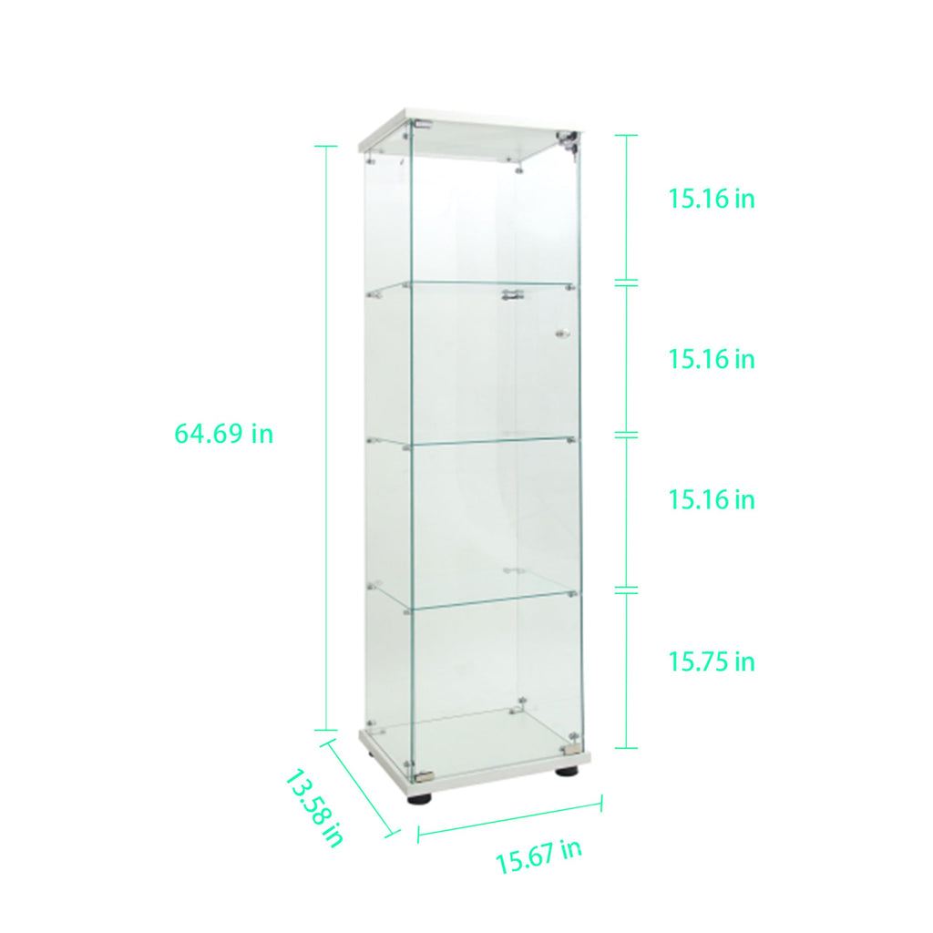 Glass Display Case with Lights,Tempered Glass Curio Cabinets with Glass Doors and Lock,Glass Display Cabinet for Bedroom, Living Room,Kitchen (White, 2 Door-5 Tier)