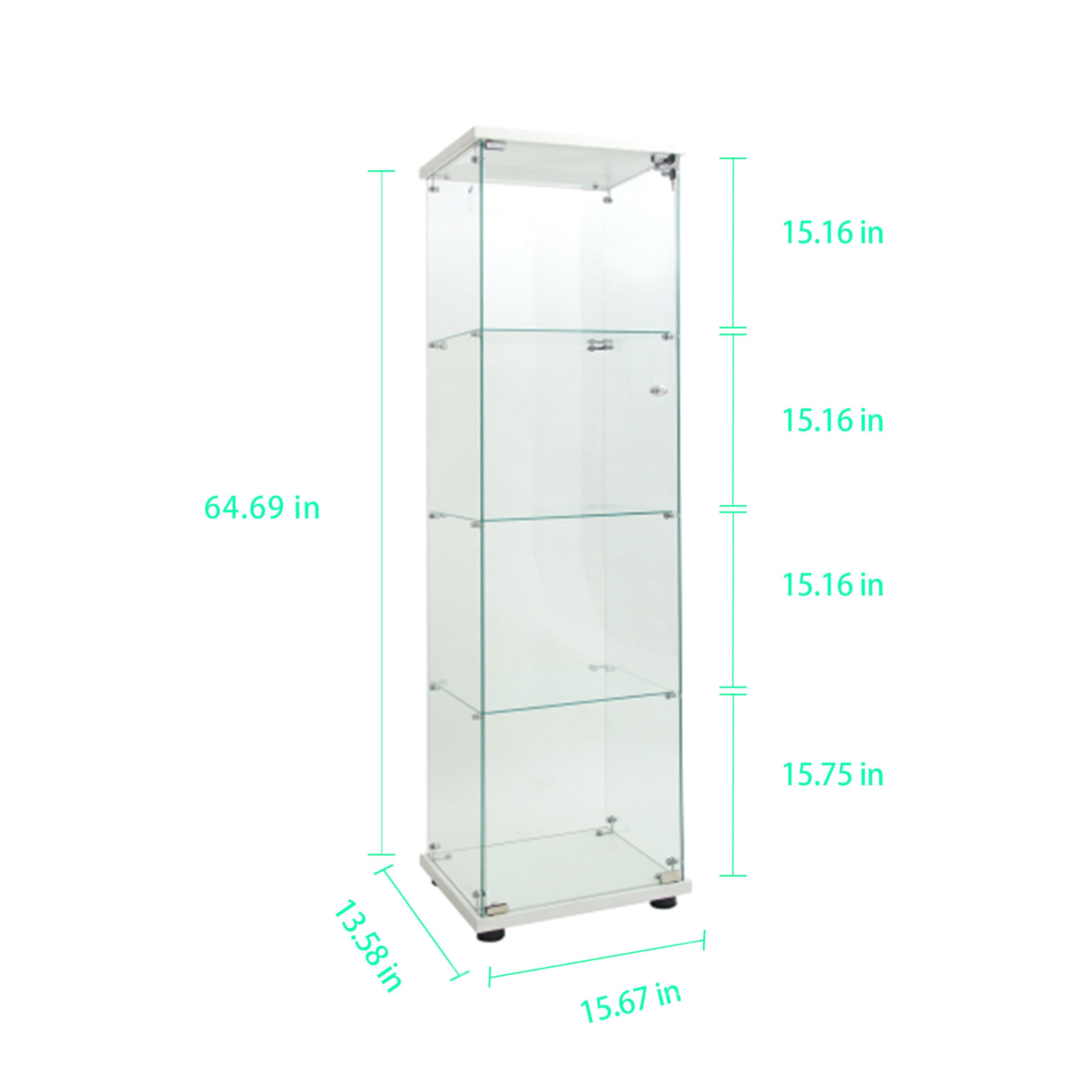 Glass Display Case with Lights,Tempered Glass Curio Cabinets with Glass Doors and Lock,Glass Display Cabinet for Bedroom, Living Room,Kitchen (White, 2 Door-5 Tier)