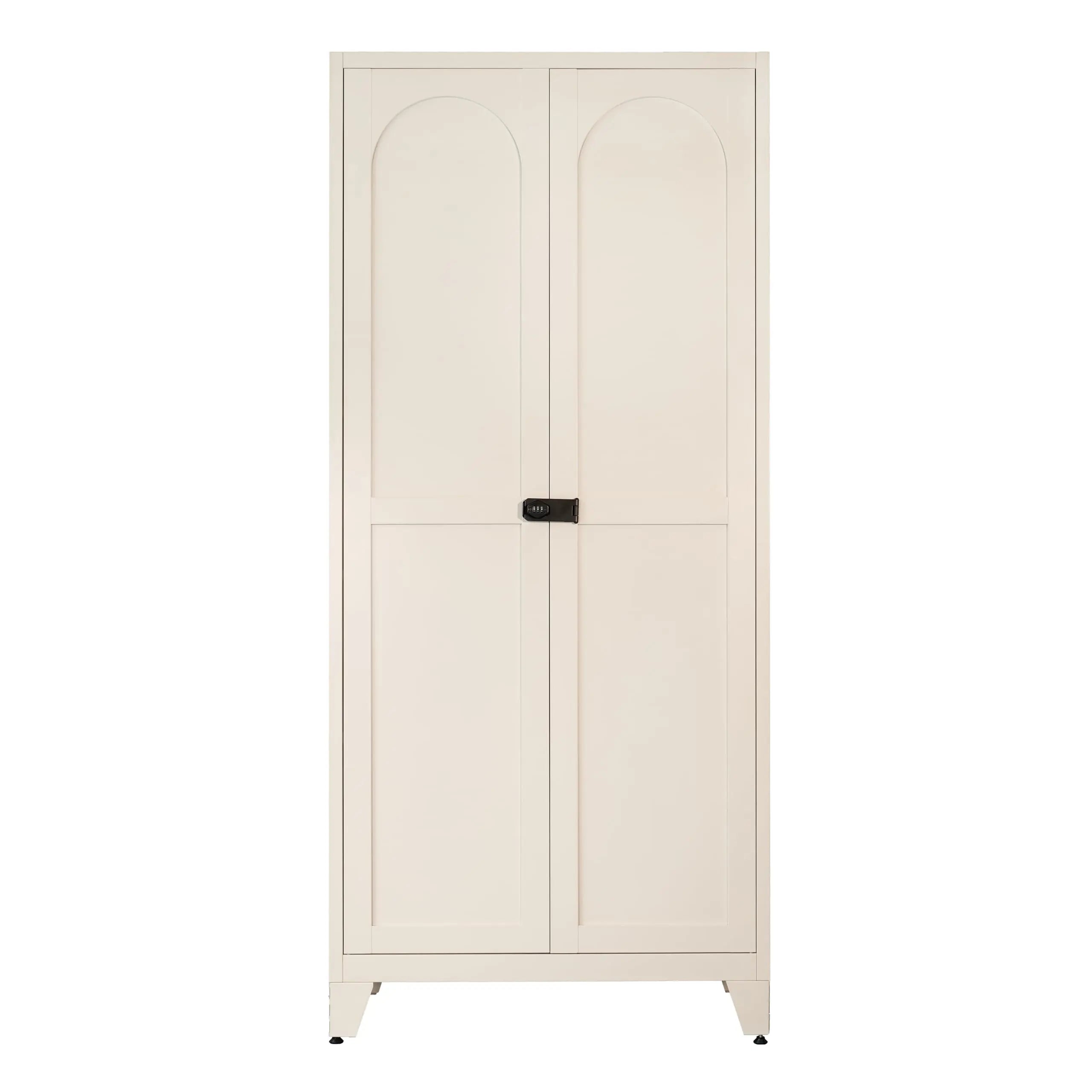QIHAI Kitchen Pantry Cabinet,71'' 2 Shapely Door Cabinet with Lock, Metal Storage Cabinet with Doors and Adjustable Shelves, forKitchen, Dining Room, Living Room (Cream, 71" Tall) QIHAI