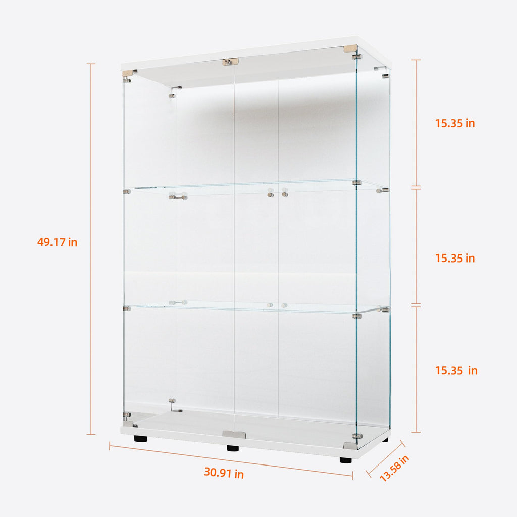 Glass Display Case with Lights,Tempered Glass Curio Cabinets with Glass Doors and Lock,Glass Display Cabinet for Bedroom, Living Room,Kitchen (White, 2 Door-5 Tier)