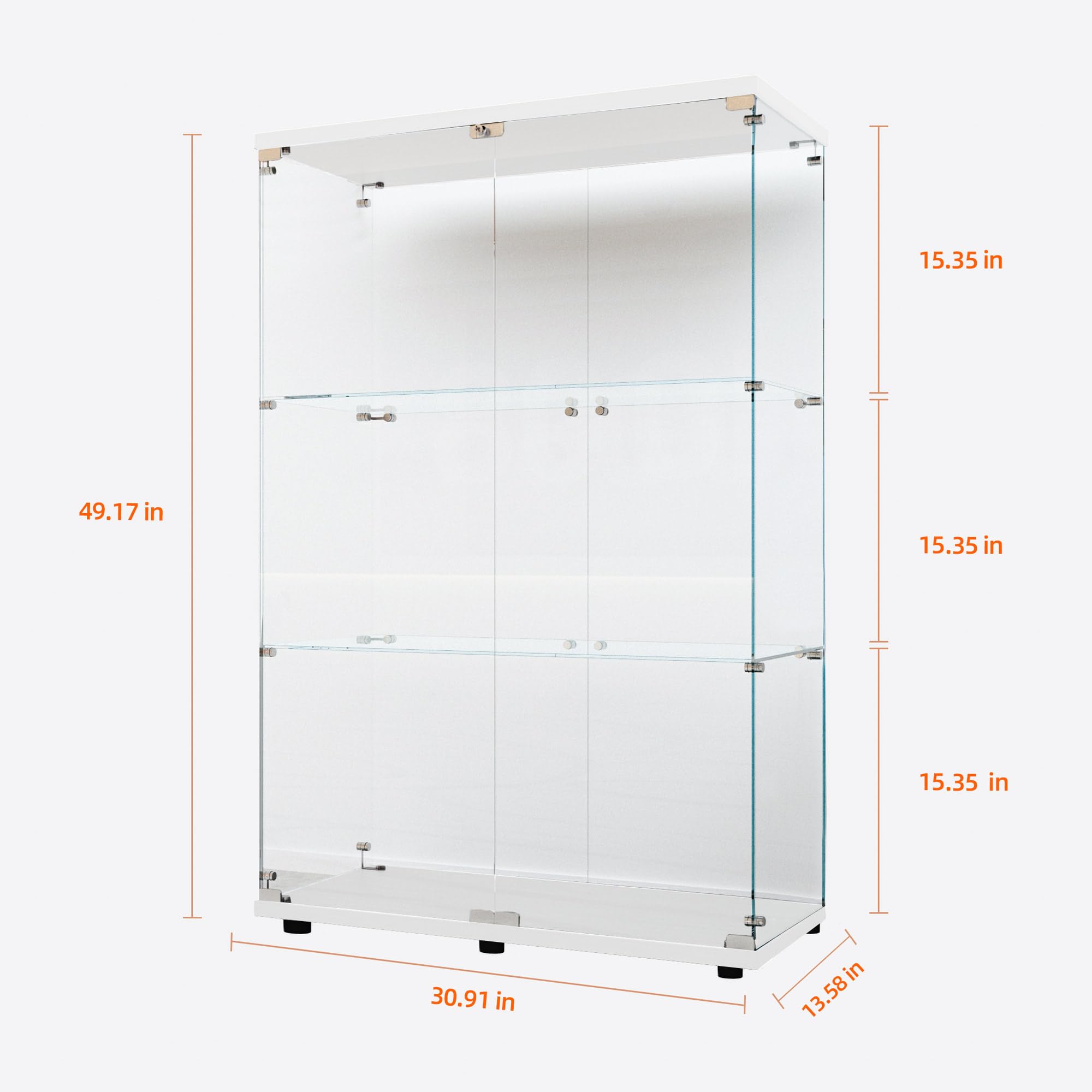 Glass Display Case with Lights,Tempered Glass Curio Cabinets with Glass Doors and Lock,Glass Display Cabinet for Bedroom, Living Room,Kitchen (White, 2 Door-5 Tier)