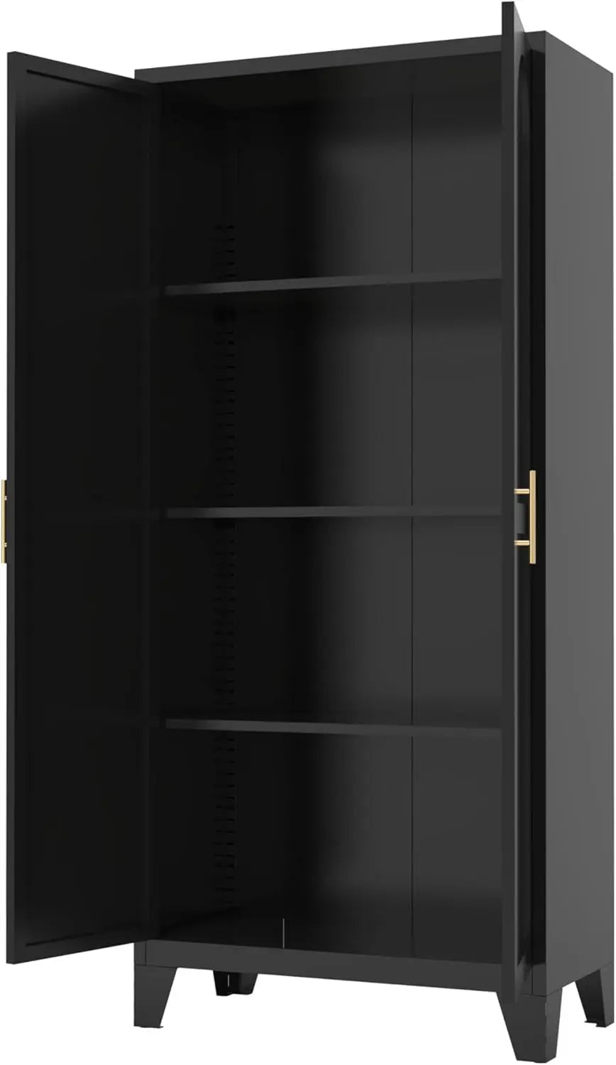 QIHAI 71'' 2 Shapely Doors Cabinet, Metal Storage Cabinet with Doors and Adjustable Shelves, for Kitchen, Dining Room, Living Room,White QIHAI