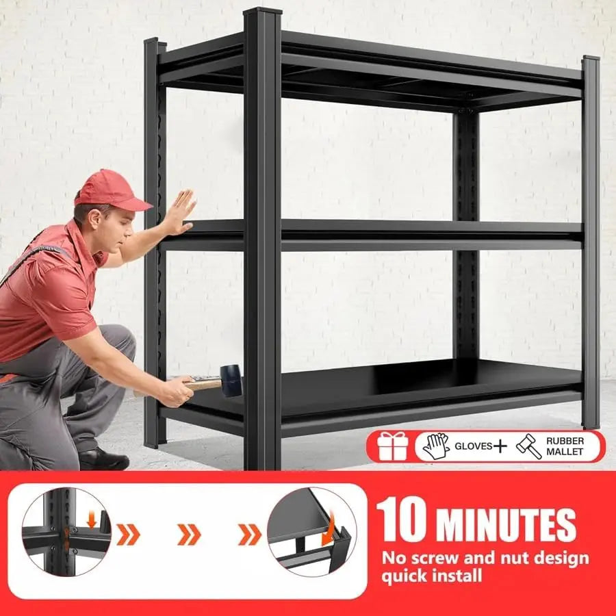 3-Layer Storage Rack, Metal Storage Rack, Adjustable Height Partition, Suitable For Living Room, Kitchen, Supermarket, Garage. Black, Requires Assembly, 31.5" H* 39.37" L * 13.77" D QIHAI