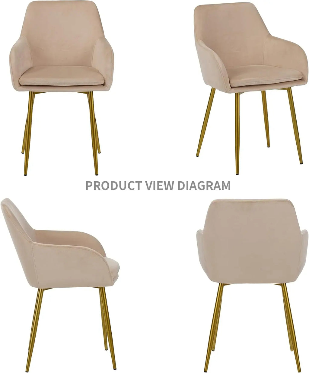 QIHAI Dining Chairs Set of 2,Dining Chairs with Gold Metal Legs, Modern Padded Chairs Suitable for Dining Rooms, Kitchens, and Vanity Tables,Beige QIHAI