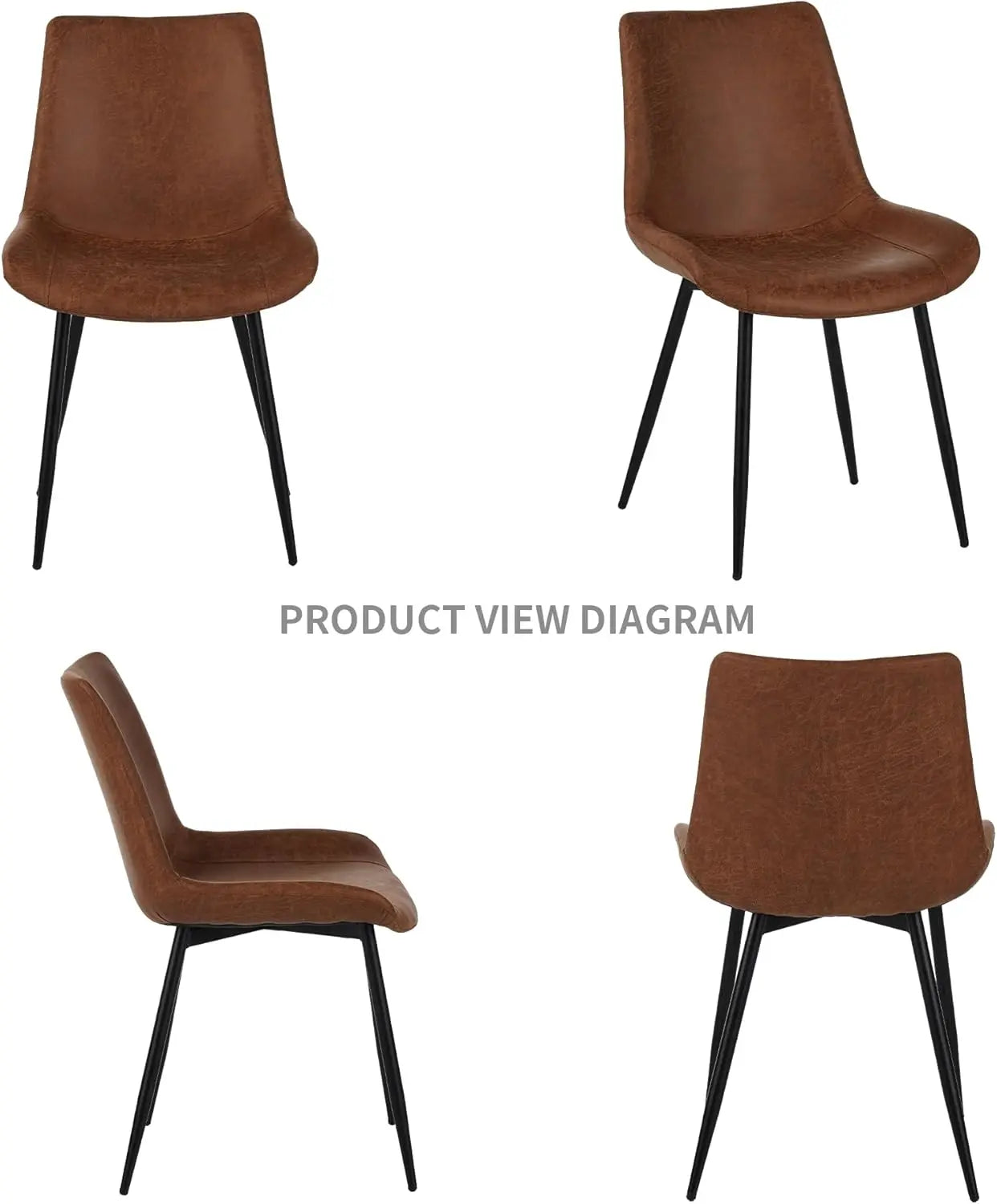 QIHAI Dining Chairs Set of 4, Upholstered Faux Leather Cushion Seat and Sturdy Metal Legs for Living Room Bedroom Outdoor Lounge,Brown QIHAI