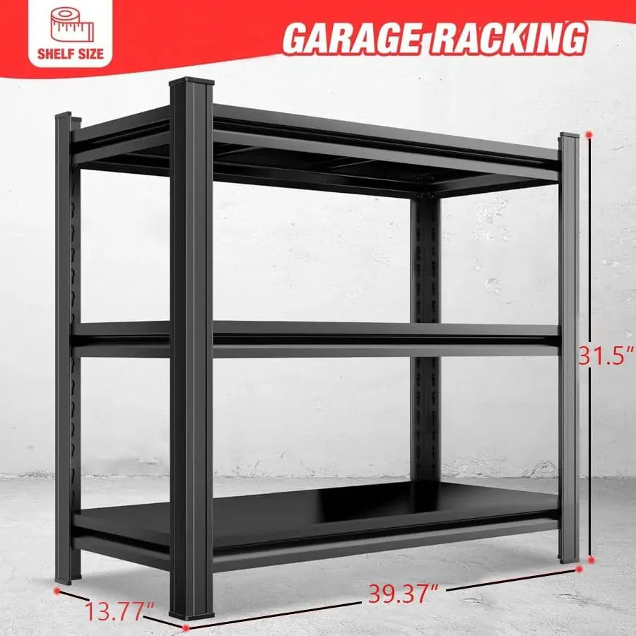 3-Layer Storage Rack, Metal Storage Rack, Adjustable Height Partition, Suitable For Living Room, Kitchen, Supermarket, Garage. Black, Requires Assembly, 31.5" H* 39.37" L * 13.77" D QIHAI