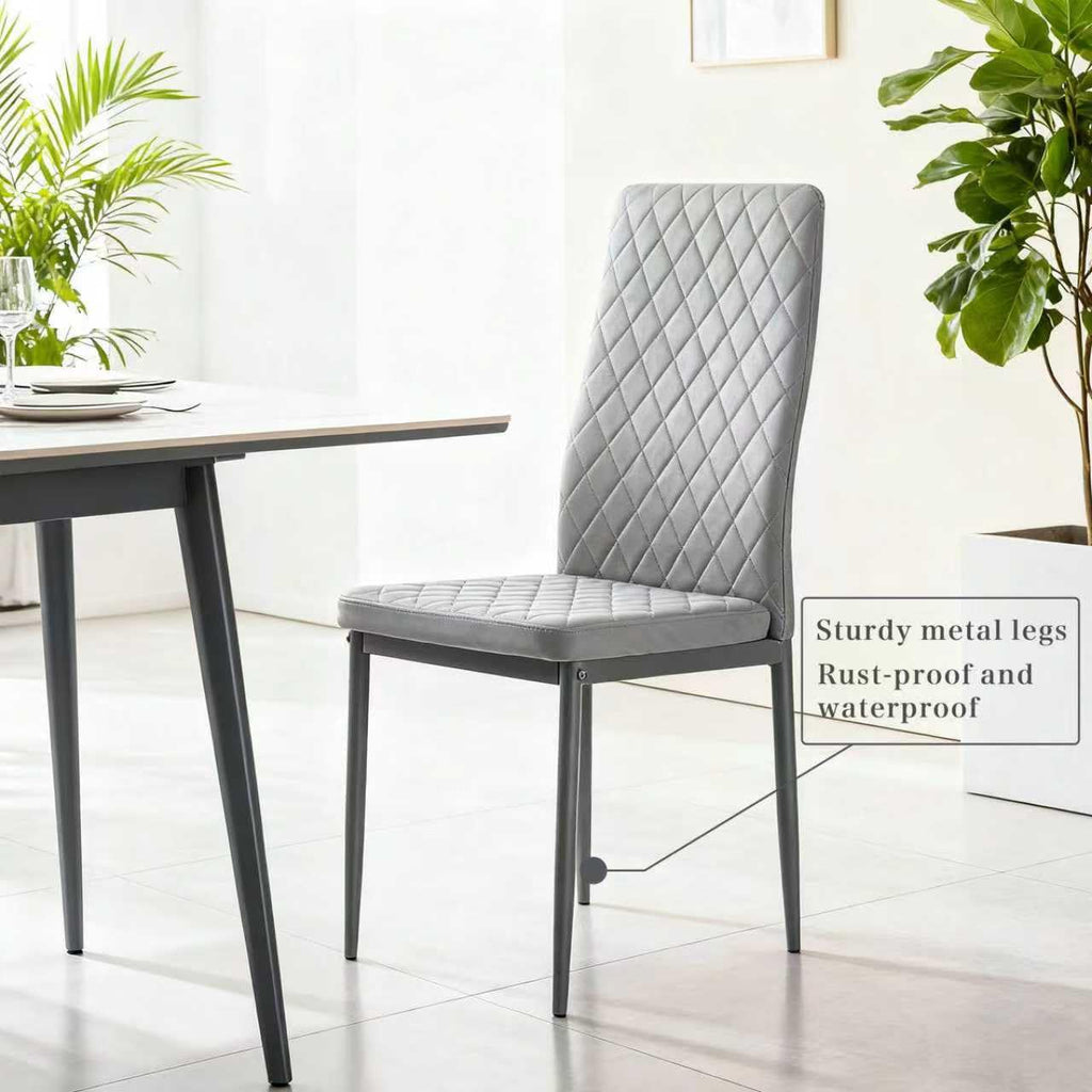 Dining Chairs Set of 4, Dining Chairs with Cushions, PU Leather Upholstered Kitchen Dining Room Chairs with Metal Legs for Dining Living Room (White, 4 PCS)