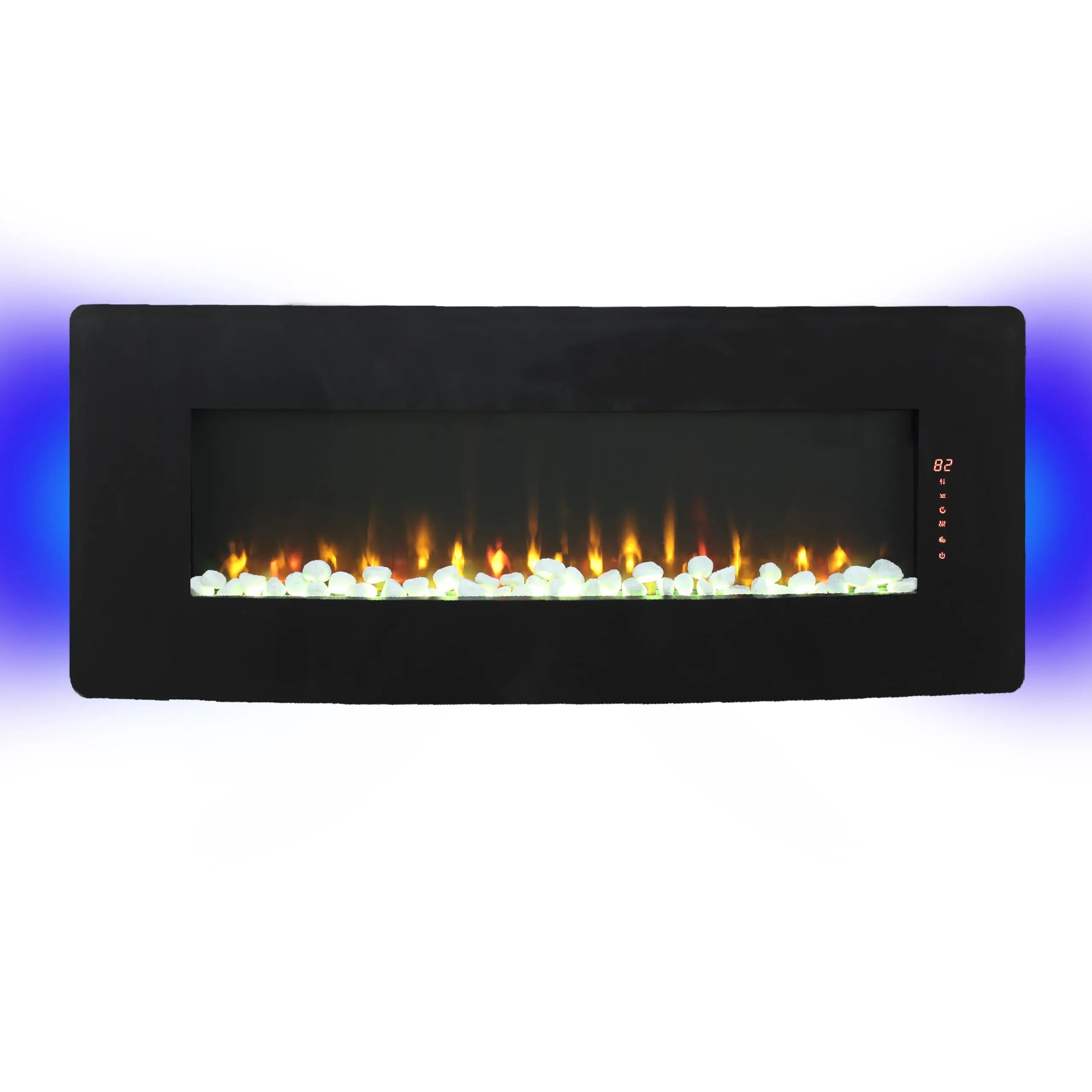 42 inch Electric Fireplace,Recessed Ultra Thin,Tempered Glass Front,Wall Mounted with Remote and Multi Color Flame & Emberbed, LED Light Heater QIHAI