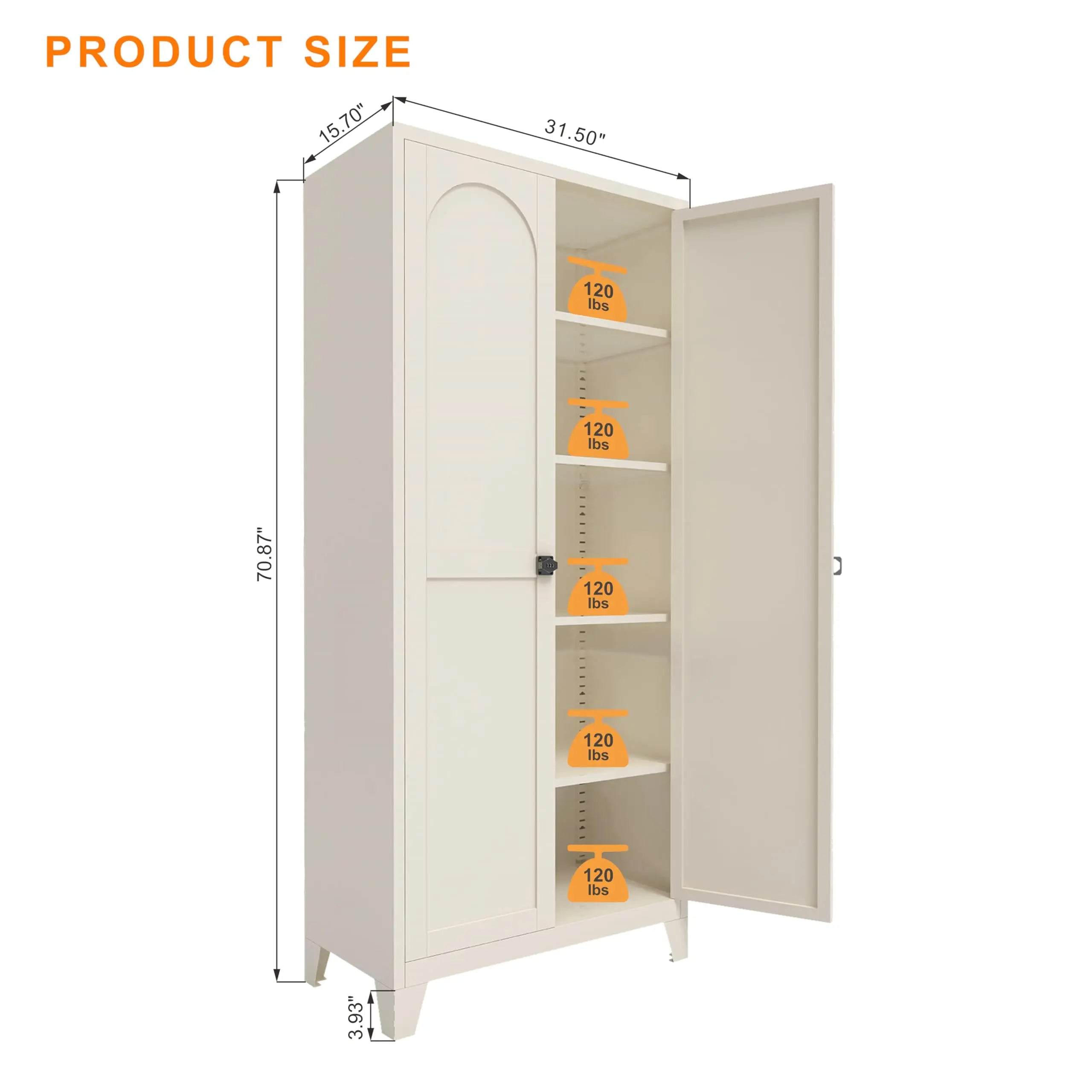 QIHAI 71'' 2 Shapely Doors Cabinet, Metal Storage Cabinet with Doors and Adjustable Shelves, for Kitchen, Dining Room, Living Room,White QIHAI