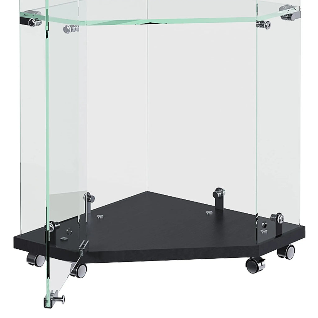 QIHAI Glass Display Cabinet,Premium 4-Tier Diamond Glass Display Case with 5 Dynamic LED Modes, Tempered Glass Curio Cabinet for Collectibles & Decor (62.99x27.56x11.81 Inches) QIHAI
