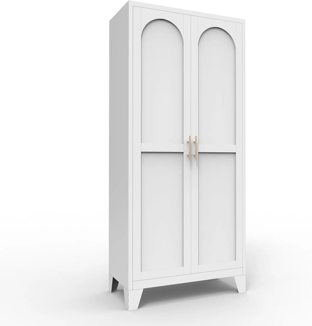 QIHAI 71'' 2 Shapely Doors Cabinet, Metal Storage Cabinet with Doors and Adjustable Shelves, for Kitchen, Dining Room, Living Room,White QIHAI