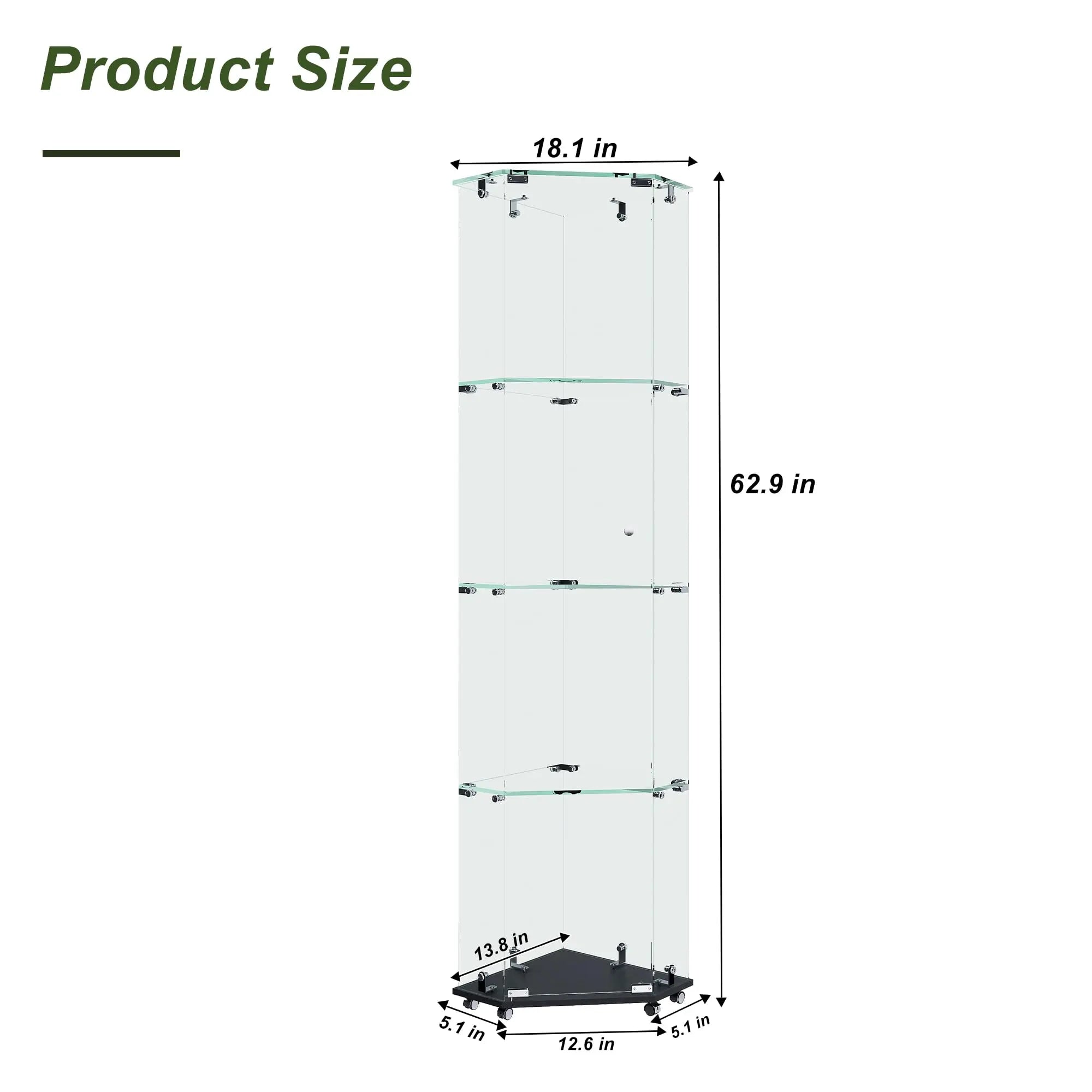 QIHAI Glass Display Cabinet,Premium 4-Tier Diamond Glass Display Case with 5 Dynamic LED Modes, Tempered Glass Curio Cabinet for Collectibles & Decor (62.99x27.56x11.81 Inches) QIHAI