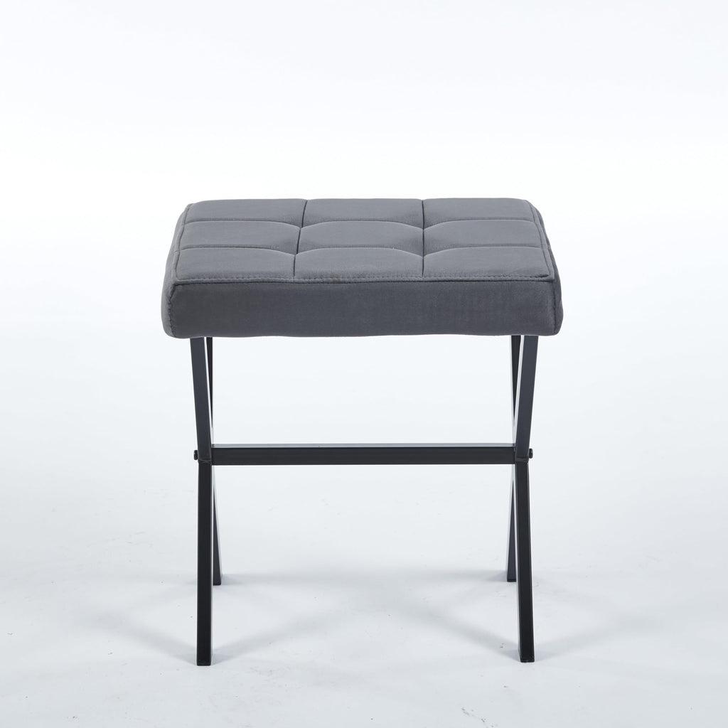 Vanity Stool - Square Faux Leather Makeup Seat with Metal X Legs, Small Ottoman Chair for Makeup Room, Living Room - Modern Padded Foot Rest (Dark Brown)